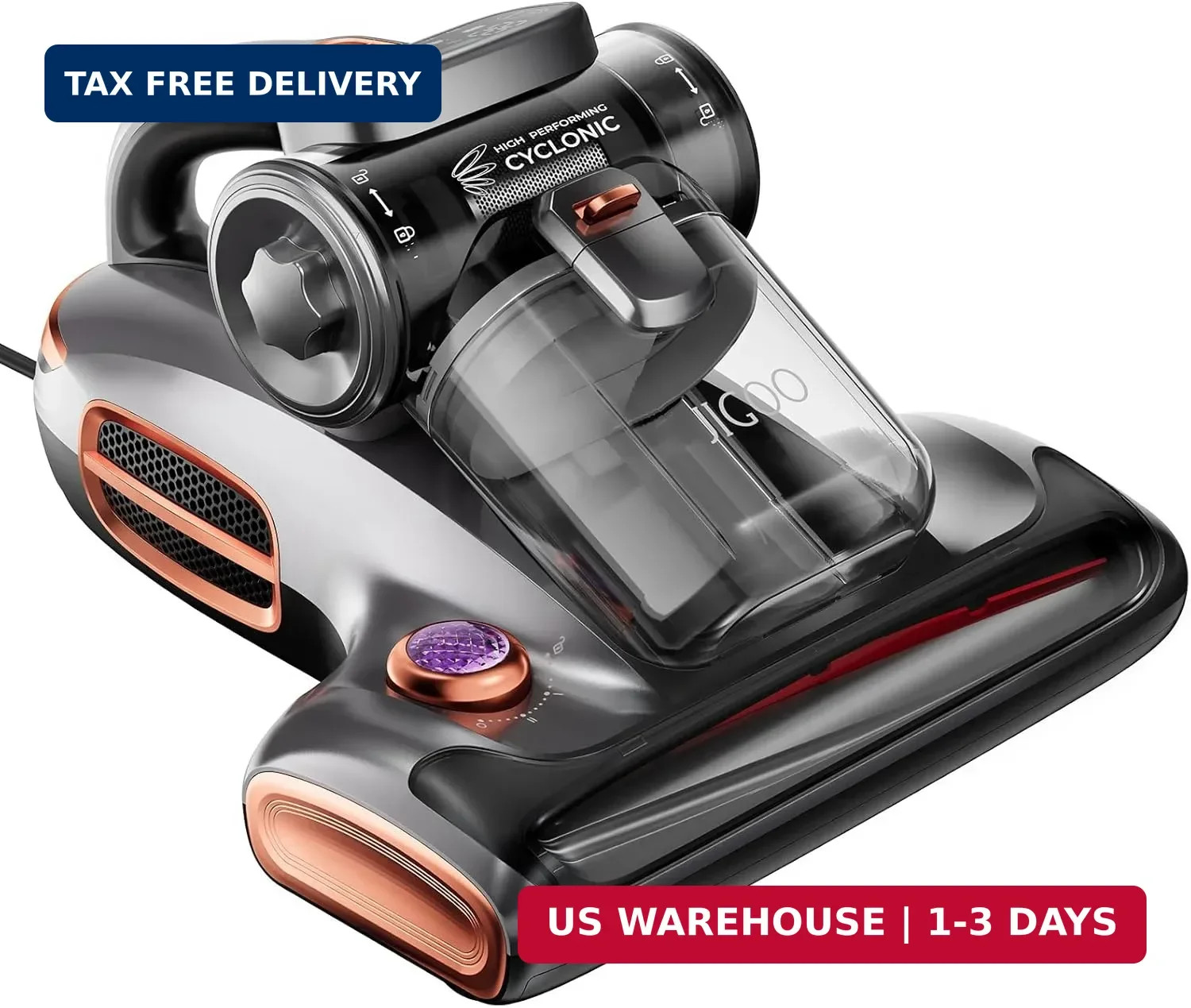 JIGOO T600 Bed Vacuum Cleaner with UV-C Light, 15Kpa Suction 700W Powerful Doubl