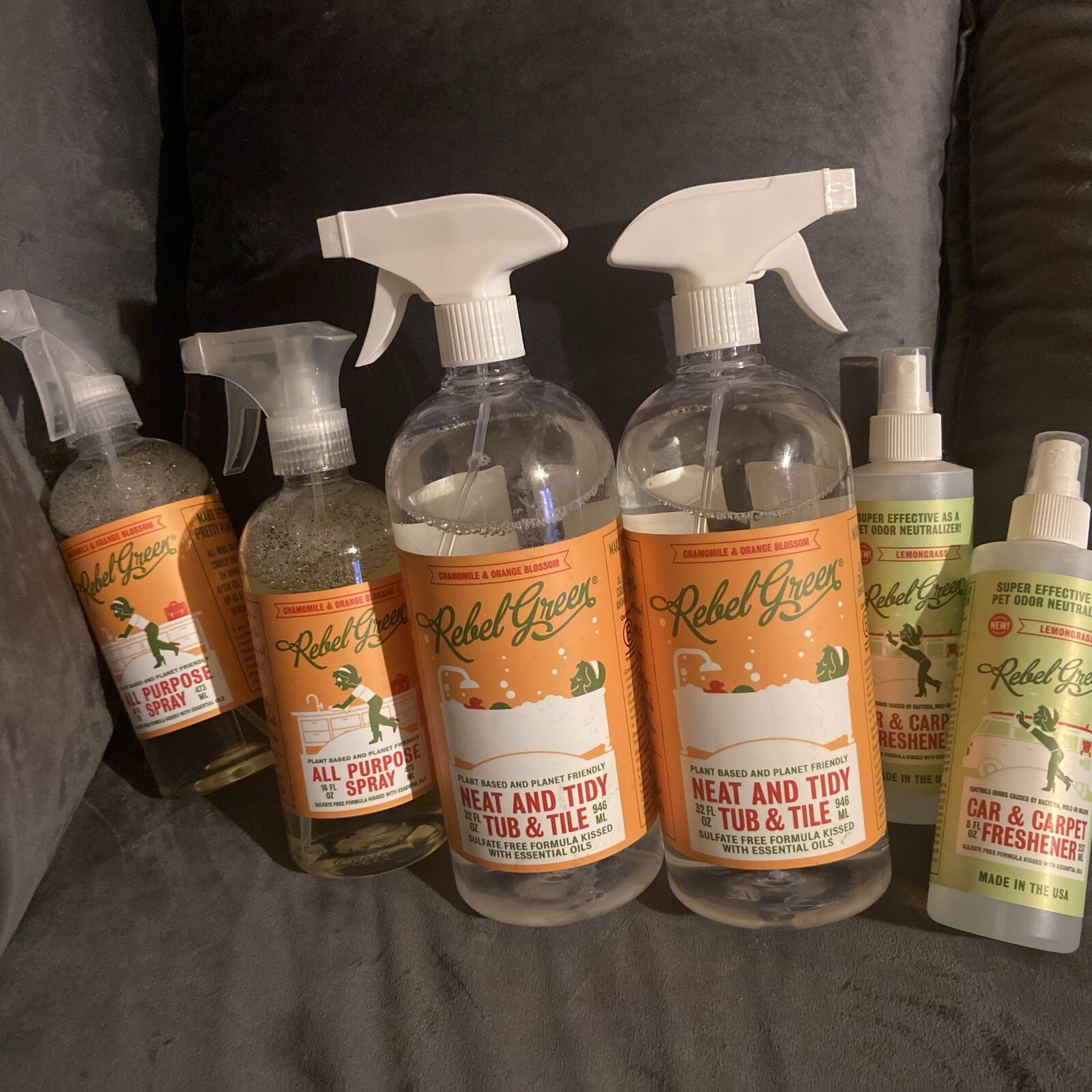 Lot Of 6 Rebel Green -All Purpose ,Tub&Tile,Car&carpet Sprays . New! 8,16,32 Oz