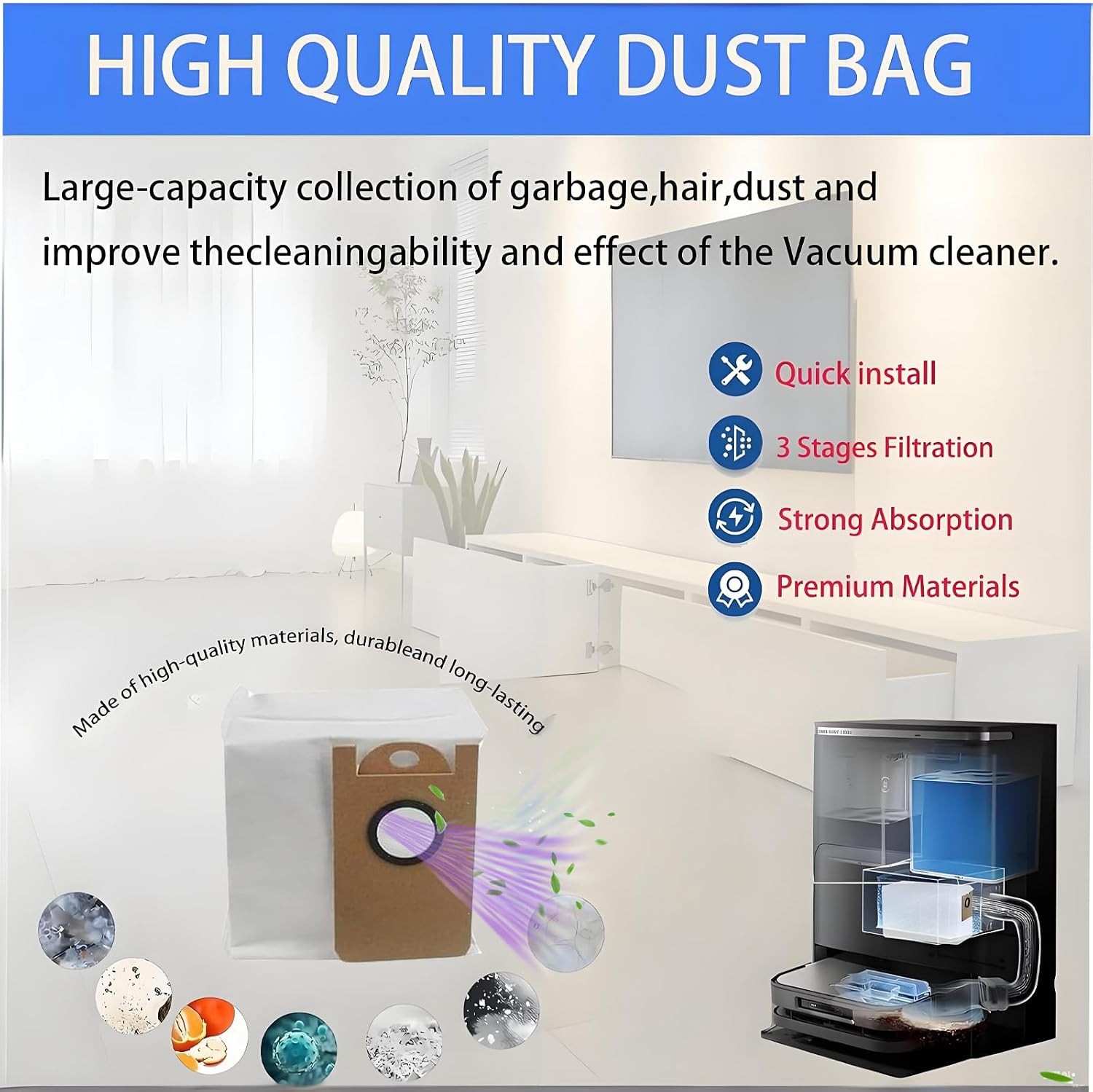 Dust Bags Replacement For Laresar L6 Pro L6 nex Viomi s9 10 Pack Durable