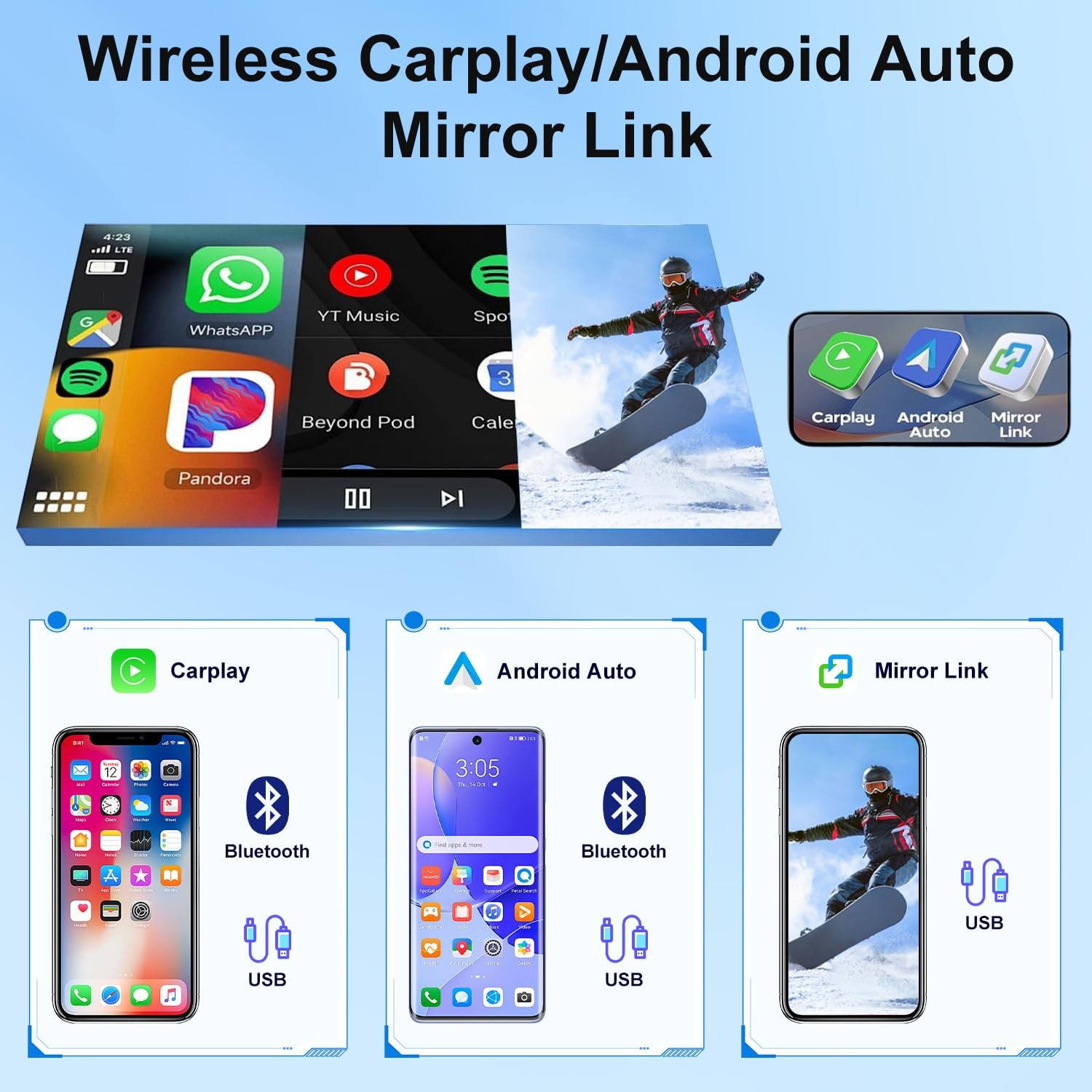 2 Din for Mercedes GLK X204 12-15 9in Wireless Carplay Android Auto w/Backup Cam