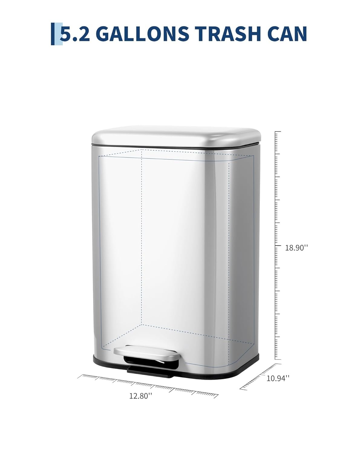 Modern Stainless Steel Trash Bin with Step-On Pedal & Removable Liner,1.2–13 Gal