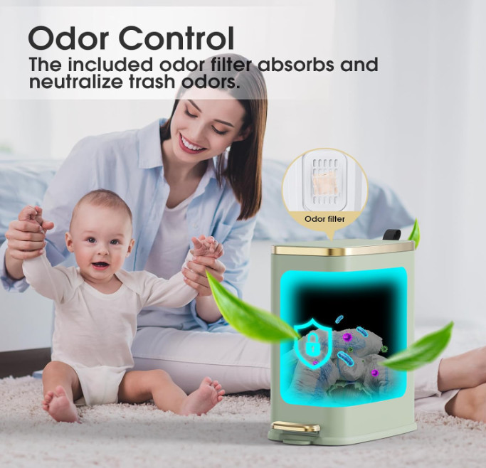 Cubo de basura estrecho rectangular con pedal metálico (5L/1.3 Gal), ideal para