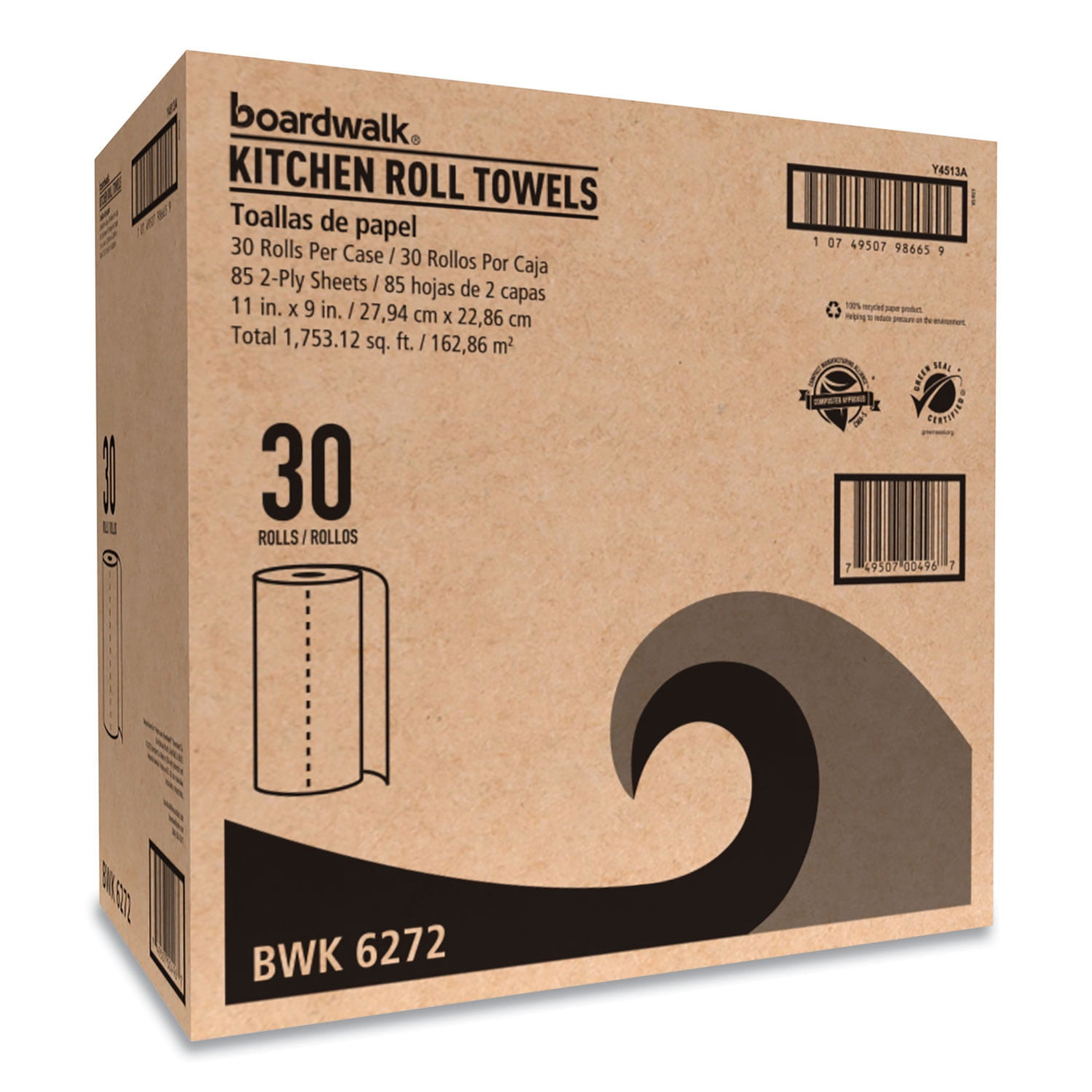 Boardwalk Kitchen Roll Towel, 30 Rolls/Carton, 85 Sheets/Roll 2-ply 11 x 9 White