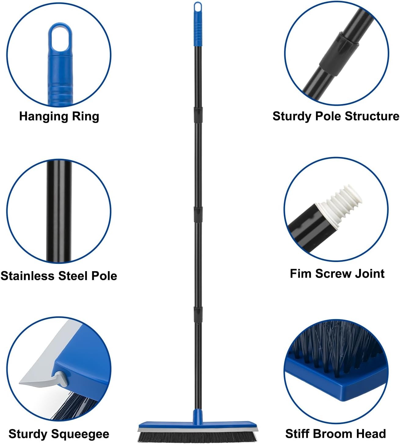 16 Inch 2-in-1 Squeegee Push Broom Outdoor Deck Brush 58″ Long Handle for