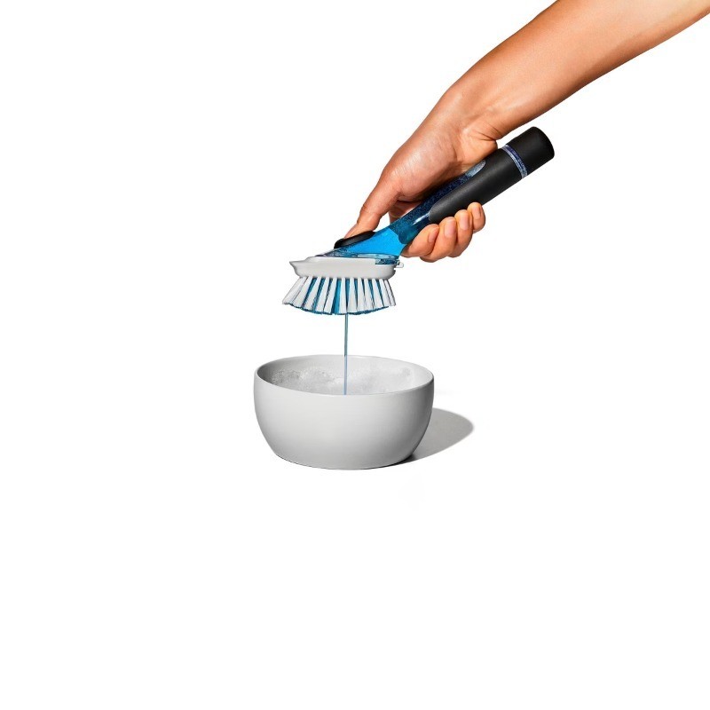 Soap Dispensing Dish Brush Storage Set: Nylon Scrub Brush