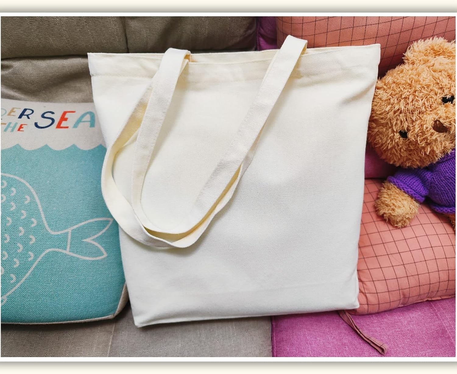 Canvas Tote Bag, Pockets, Zipper, Durable, Lightweight, Cotton Shopping Cloth
