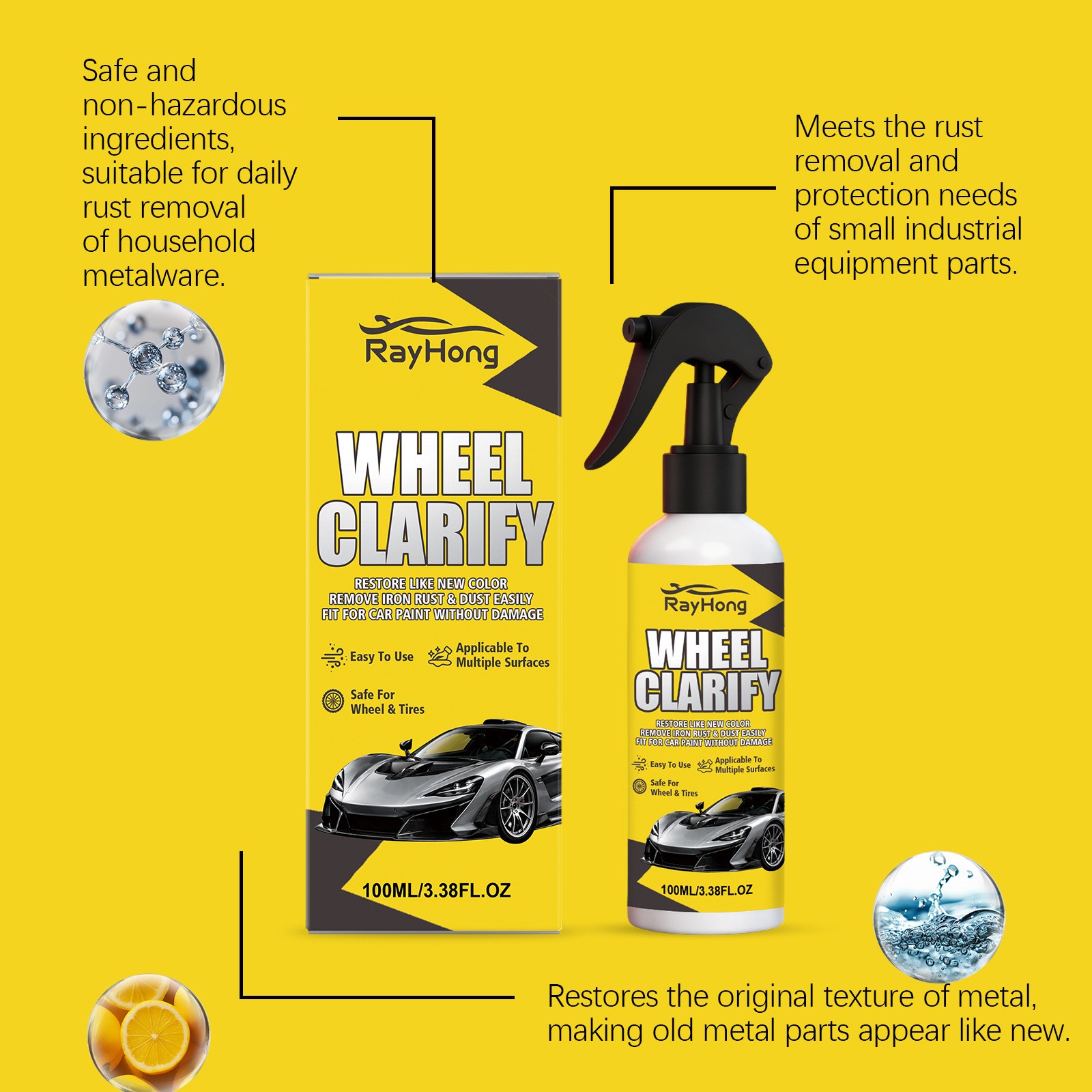 1~5PCS Automotive Rust Remover Spray, Wheel Clarify, Anti-Rust Lubricant Spray