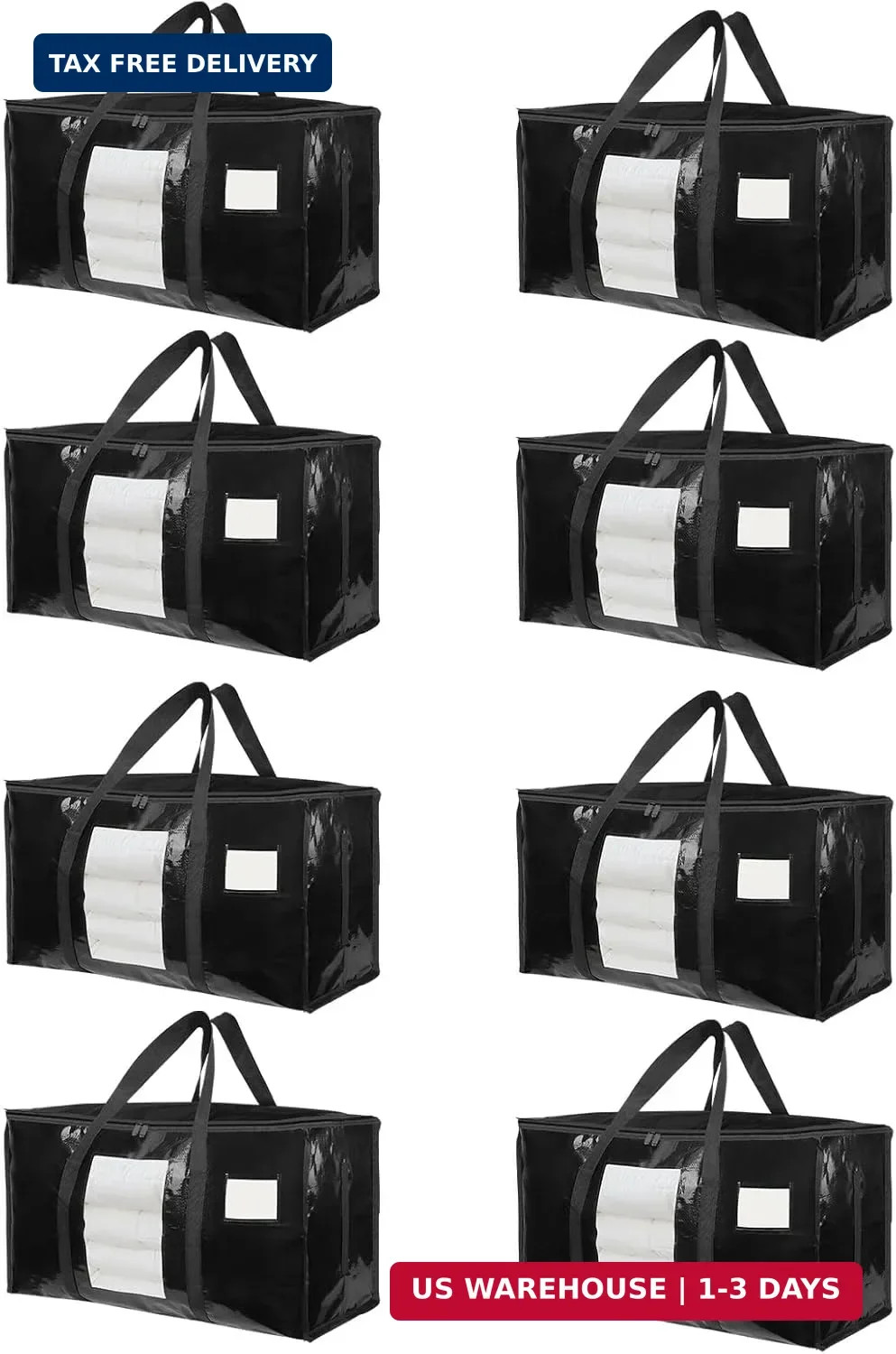 8 Pack Extra Large Moving Bags Heavy Duty 180GSM,130LBS 100L Totes with Visible