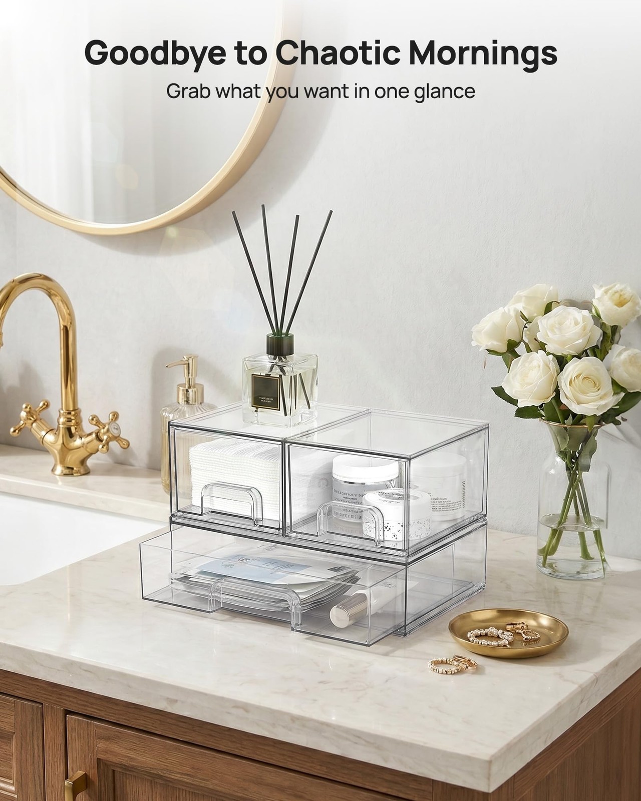 Vtopmart Clear Stackable Storage Drawers 12.1 inches x 7.8 inches, colorless
