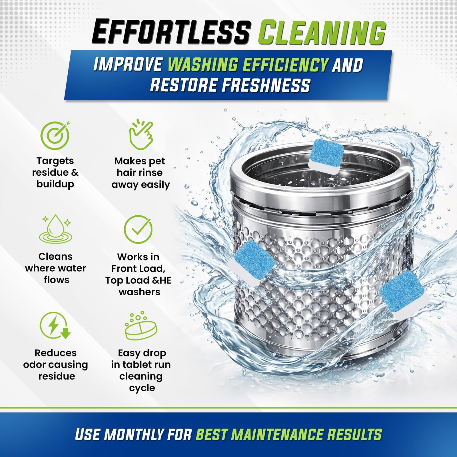 True Fresh Washing Machine Cleaner Tablets 25 Pack for Front Load, Top Load &…