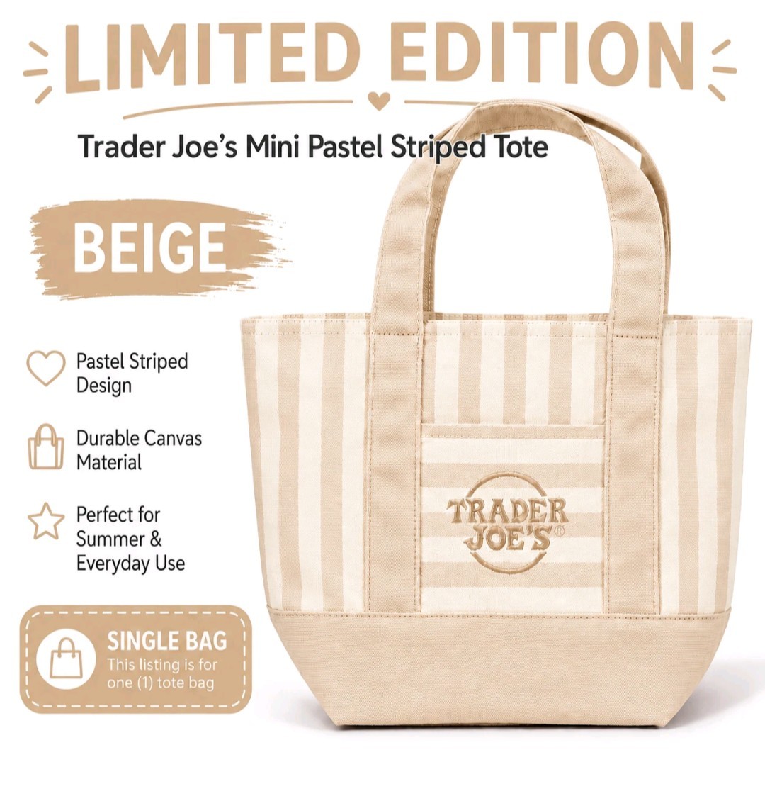 Trader Joe’s Striped Mini Canvas Tote Bag, Beige/Tan/White, Cotton/Polyester