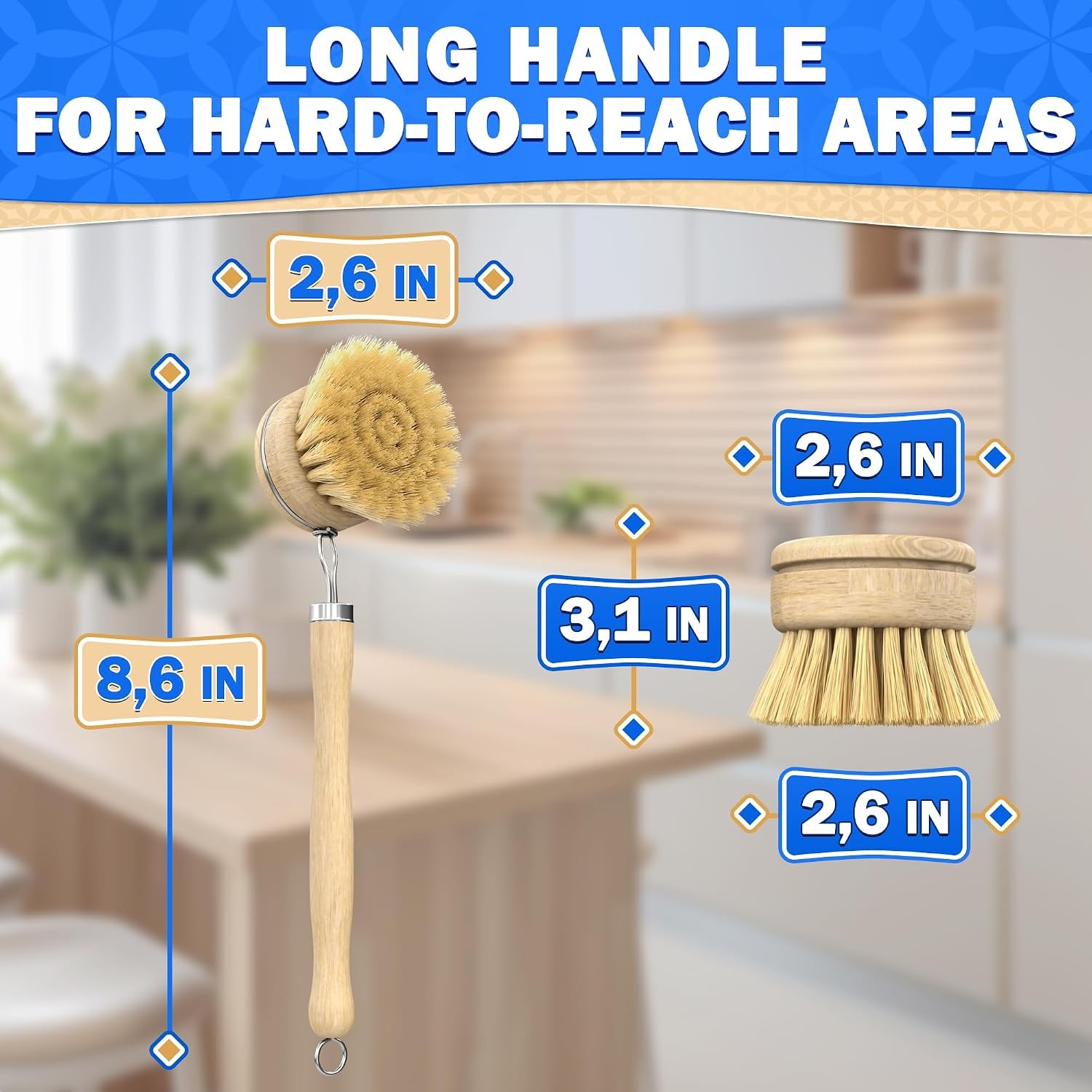 5 Pcs Bamboo Dish Brush Set, Non-Scratch Bristles, Replacement Head | Bamboo