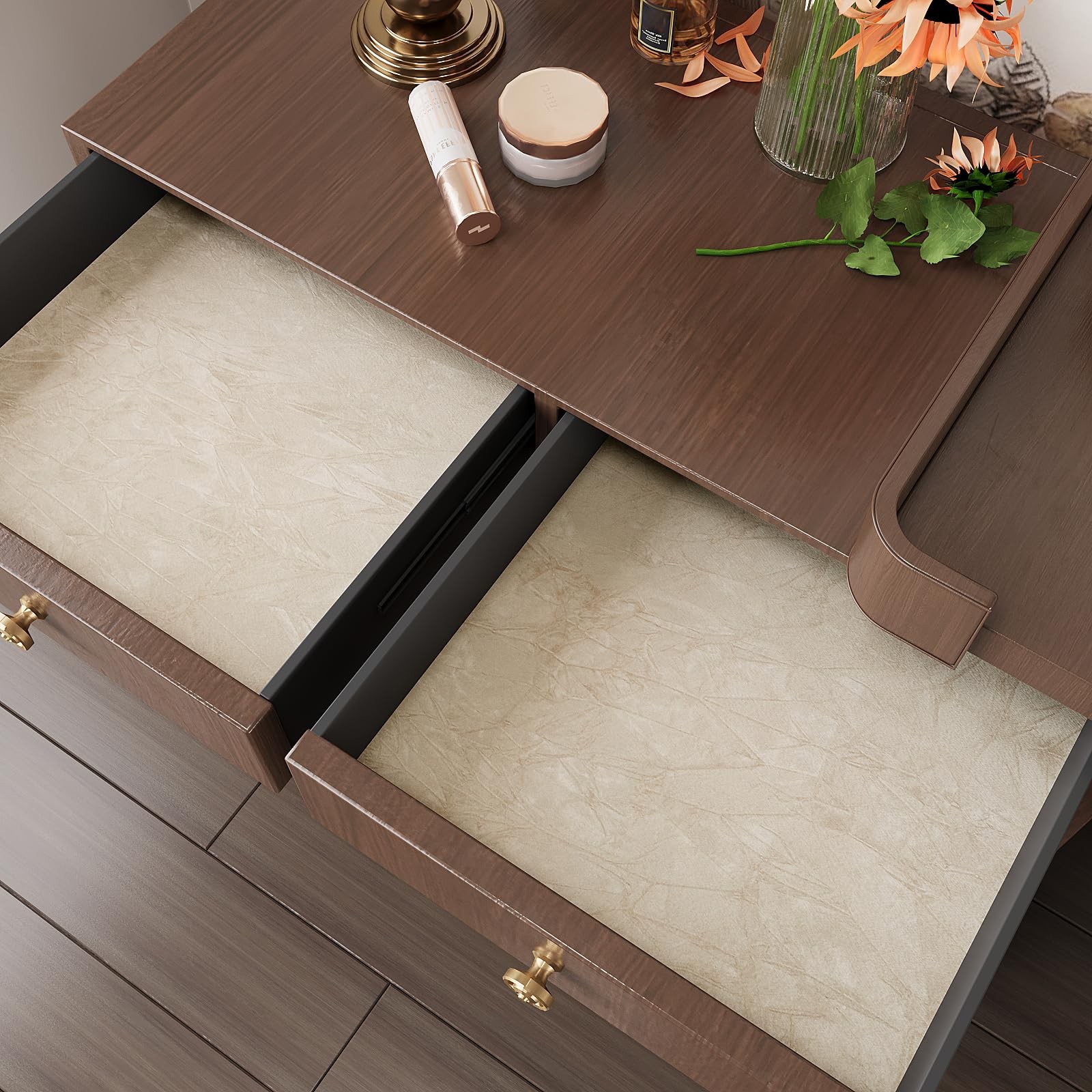 VEELIKE Beige Crushed Velvet Flocking Liner Self 15.7″W x 118″L,