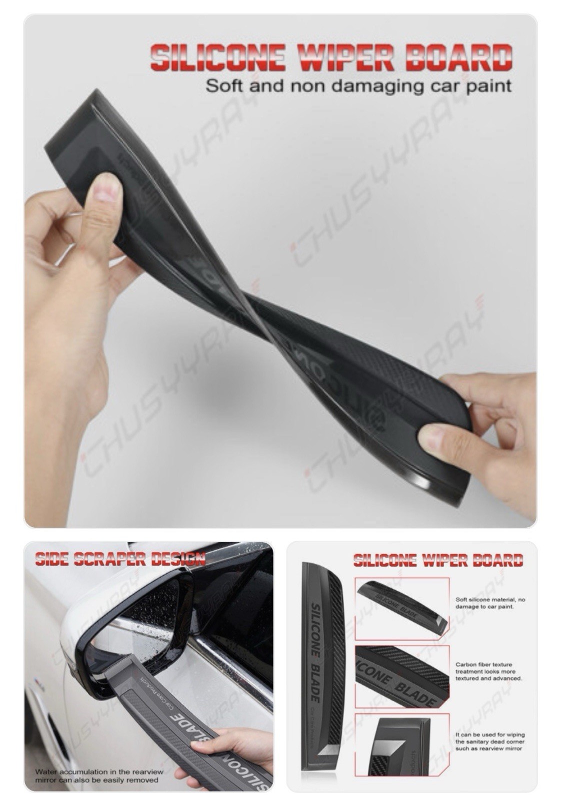 11.8″ Silicone Squeegee Car Window Cleaner Glass Shower Door Water Blade Wiper