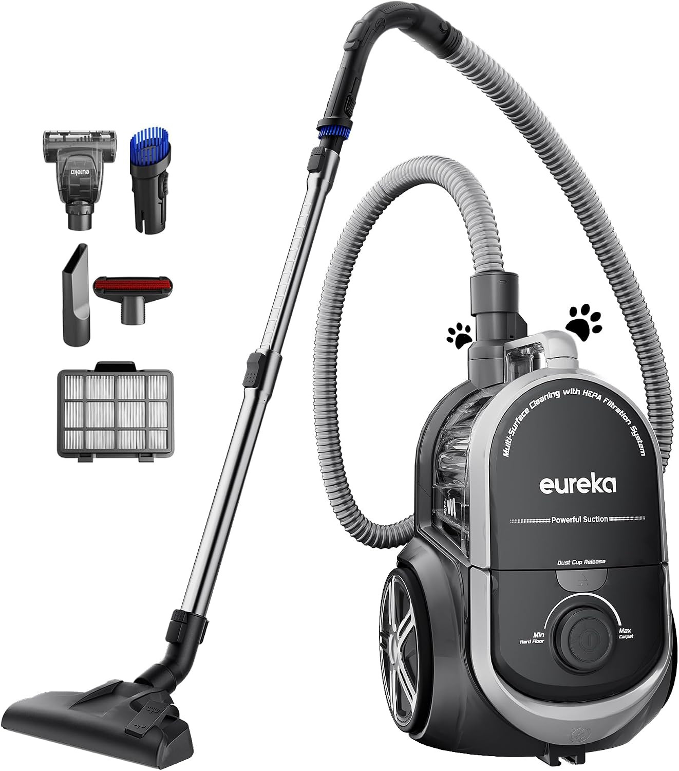 Eureka Bagless Canister Vacuum Cleaner, Lightweight Vac for Carpets and Hard Flo