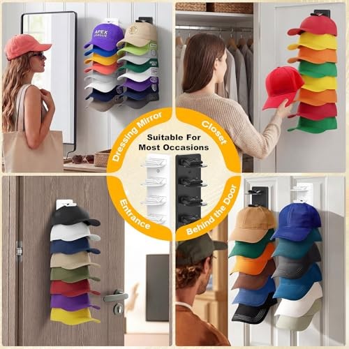 Hat Organizer for Baseball Caps 2 Pack, Hat Rack for One size Black & White