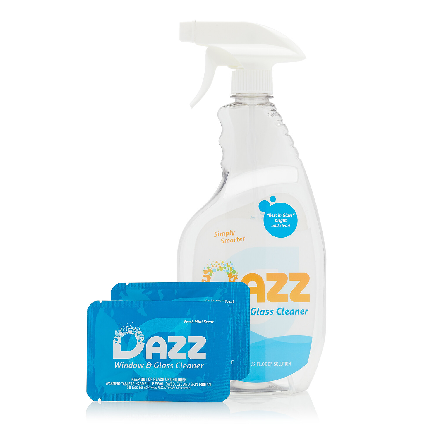 DAZZ Window and Glass Cleaner Starter Kit (1 Reusable Spray Bottle, 2 Refills)