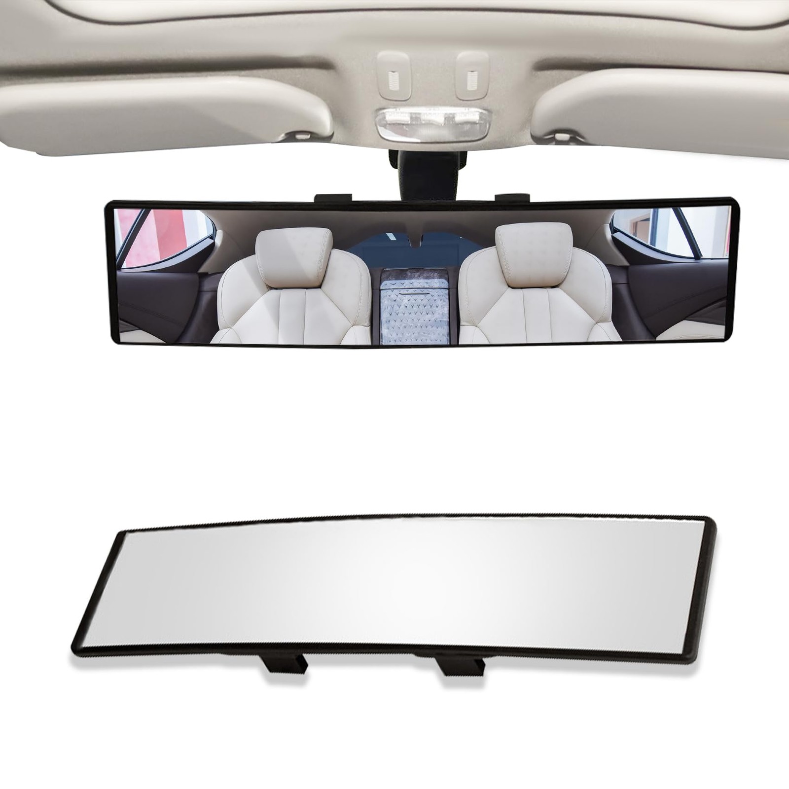 Lecctso Car 11.4*2.75inches, Frame Color:Black,Mirror Glass Color:Clear