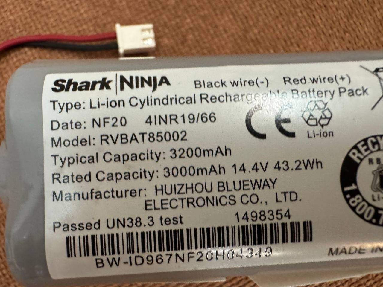 RVBAT85002 Original 3200mAh Battery For Shark Ion RV700 RV720 RV750 RV761 RV2820