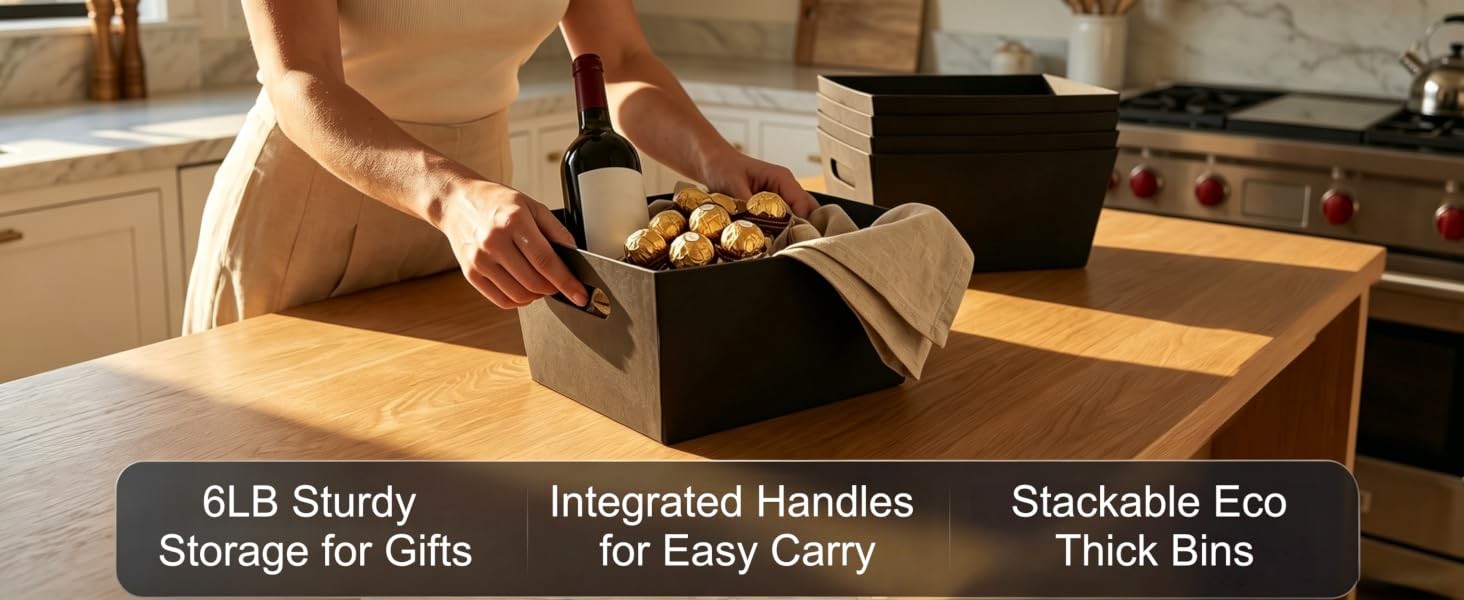 4 Pack Basket Empty, 12″ x 10″ Kraft Basket With Handle, 6 LB Cardboard Basket
