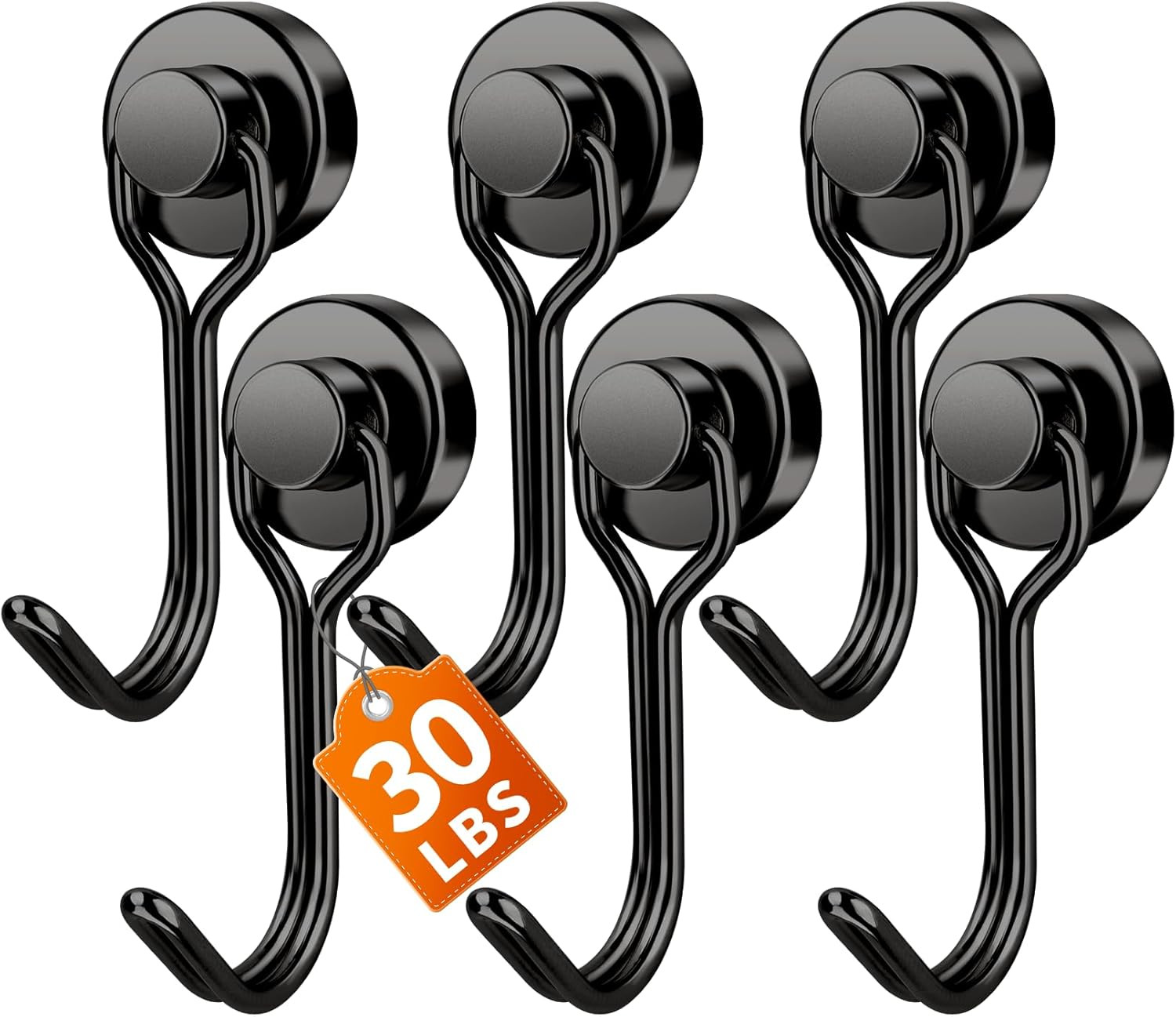 Magnetic Hooks for Cruise Cabins, 6 Pack, 30 LB+, Black | Heavy Duty Magnetic Ho