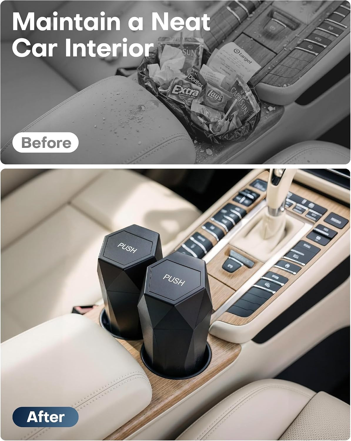 Car Trash Can with Lid, Leakproof, Black, 1 Pack | Car Accessories for Interior,