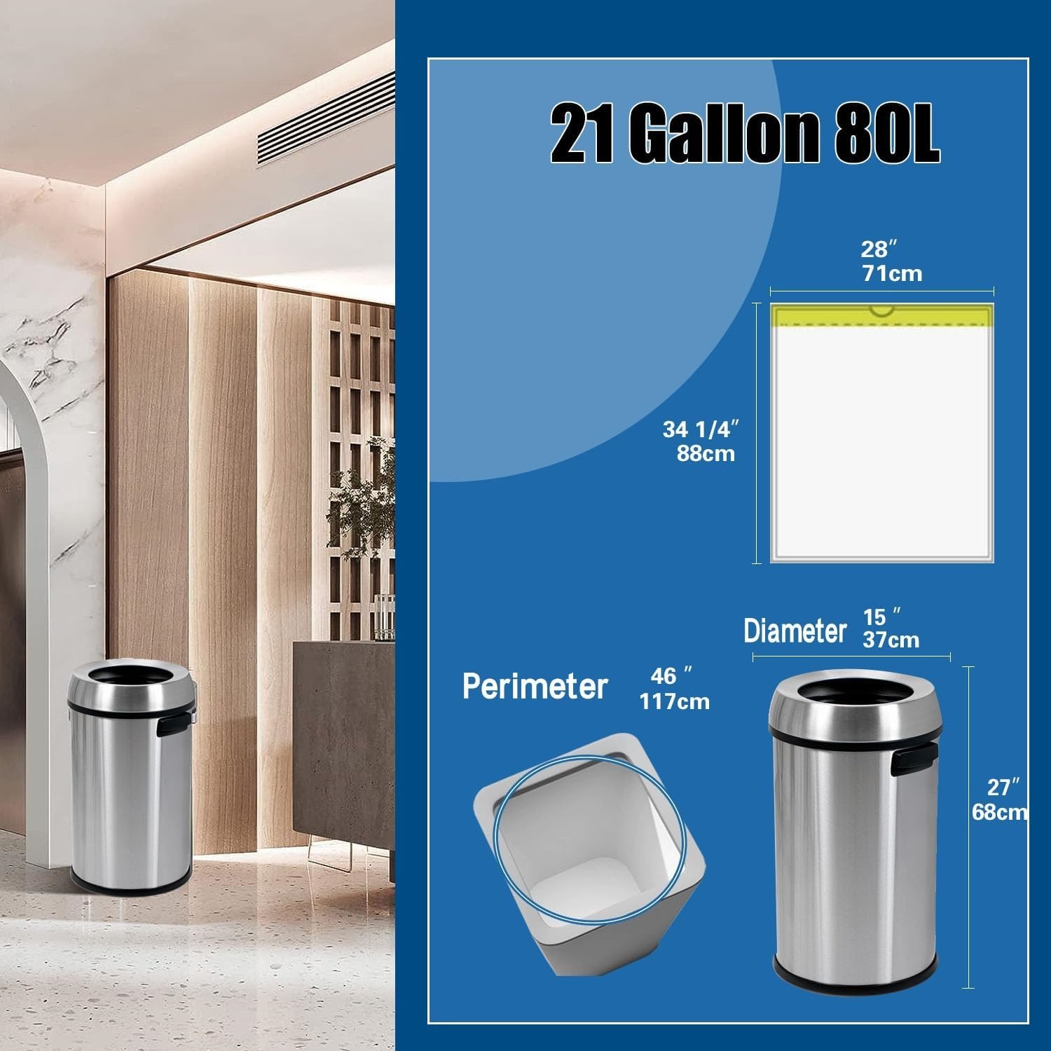 Large Trash Bags, Big Tall Heavy Duty 21 Gallon Drawstring Trash Bags 1.0 MIL 30