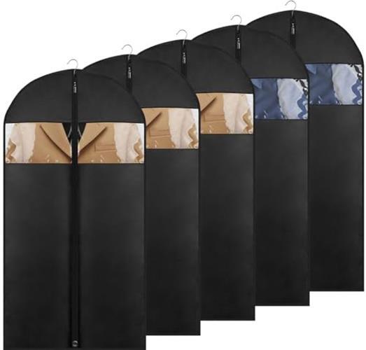 5 Pack – 43″ Black Garment Bag Mens Suit Bags for Closet Storage and Travel