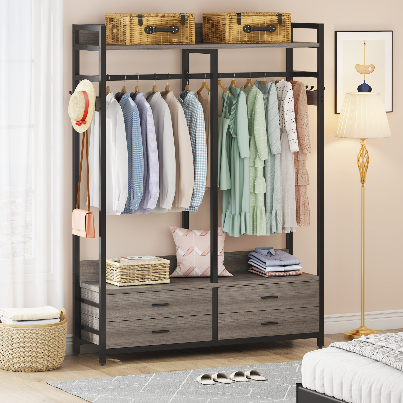 Tribesigns Closet Organizer with 4 Large Drawers, Clothes Garment Rack with Hook
