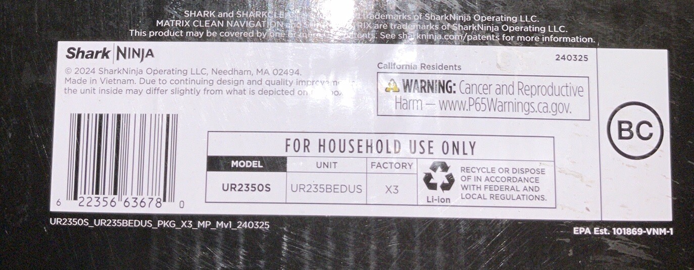 *Missing Brush* Shark Matrix Self-Emptying Robot Vacuum + 30 Day Dock (UR2350S)