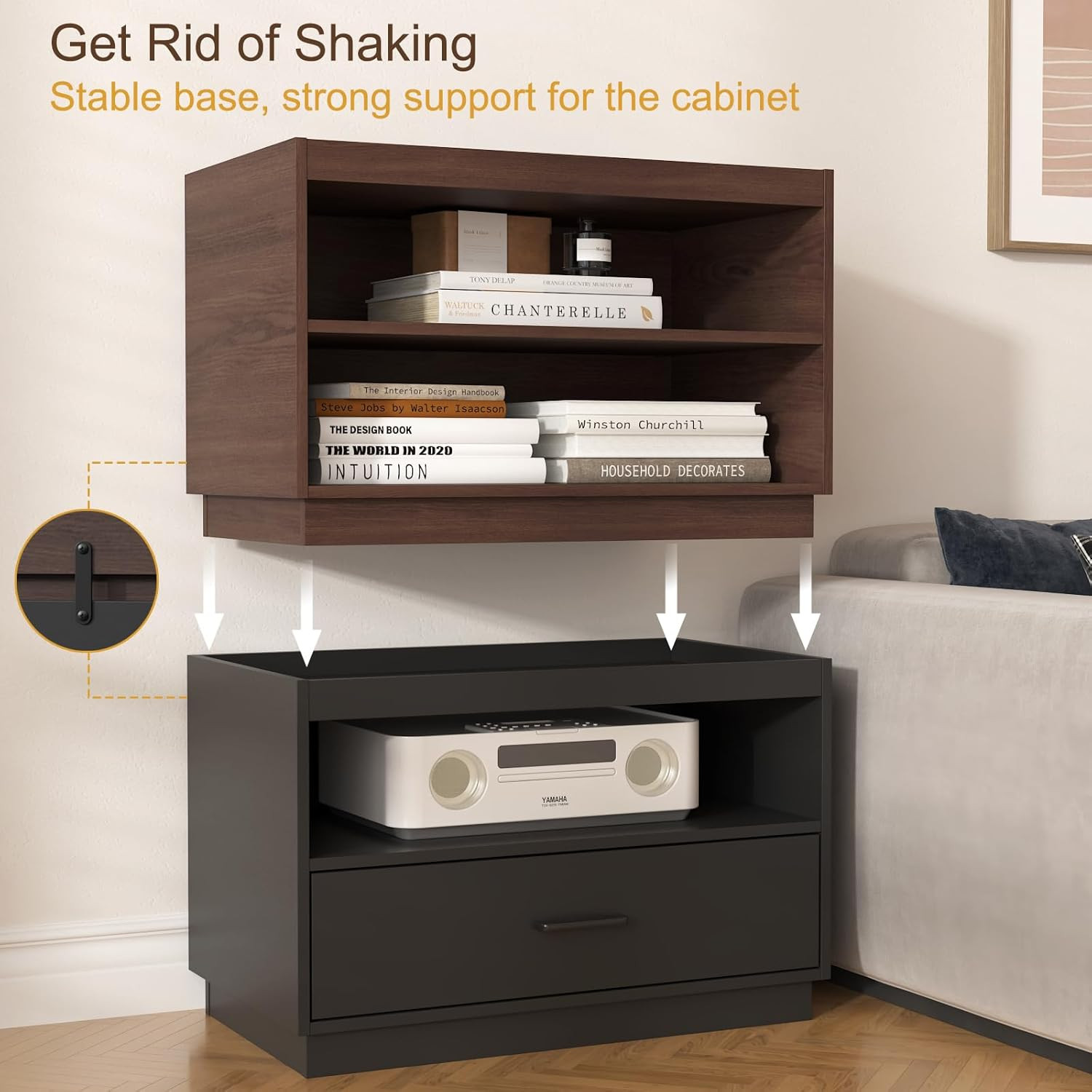 Modern Stackable Storage Drawers – 28″ Wide Closet Organizer with 2 Bins, Brown