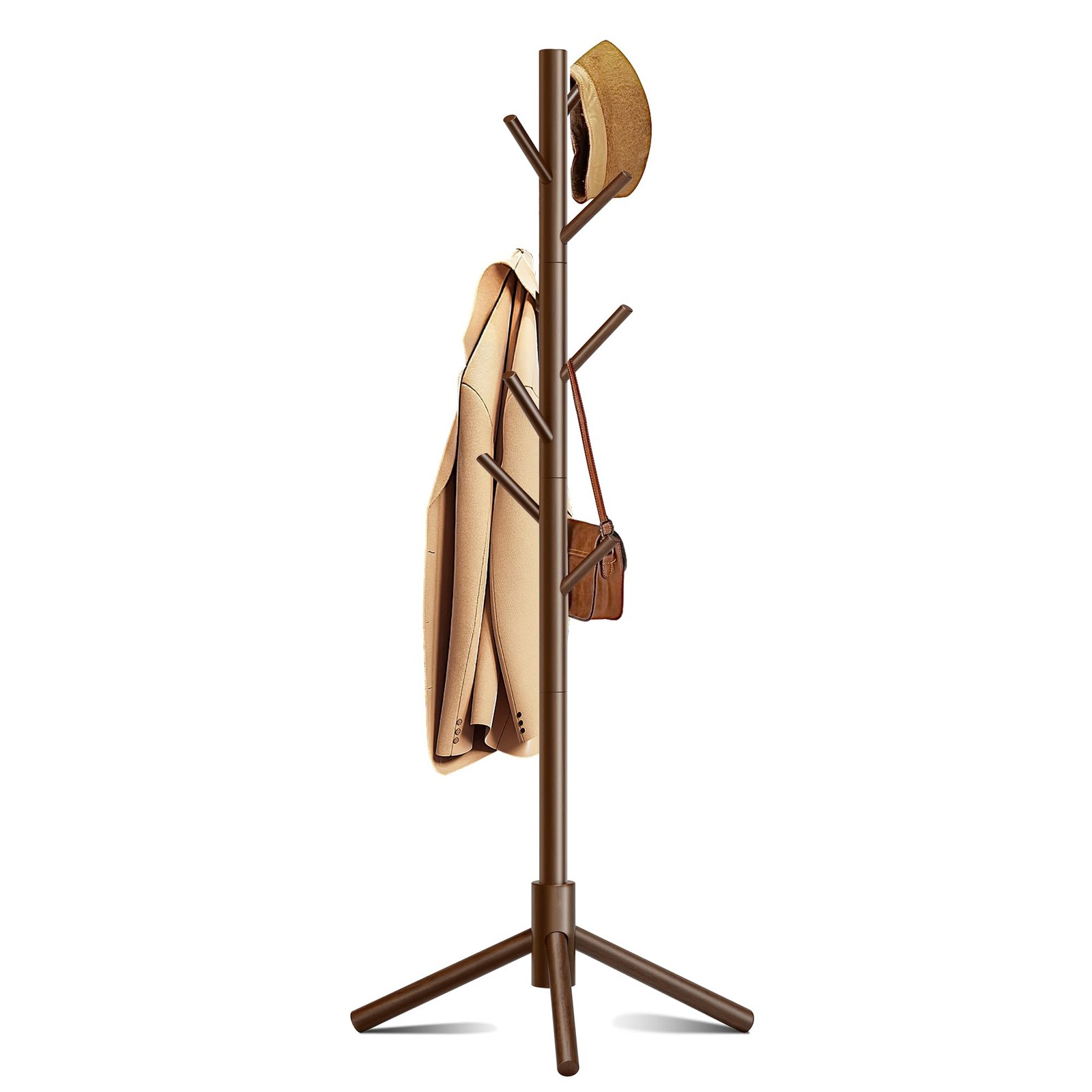 Azaeahom Coat Rack, Racks Freestanding with 8 Hooks 3 1PC, Brown