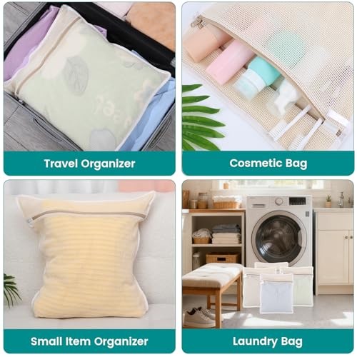 4 Pack Durable Cotton Mesh Laundry Bags for Delicates – 12×16inch 4 Medium