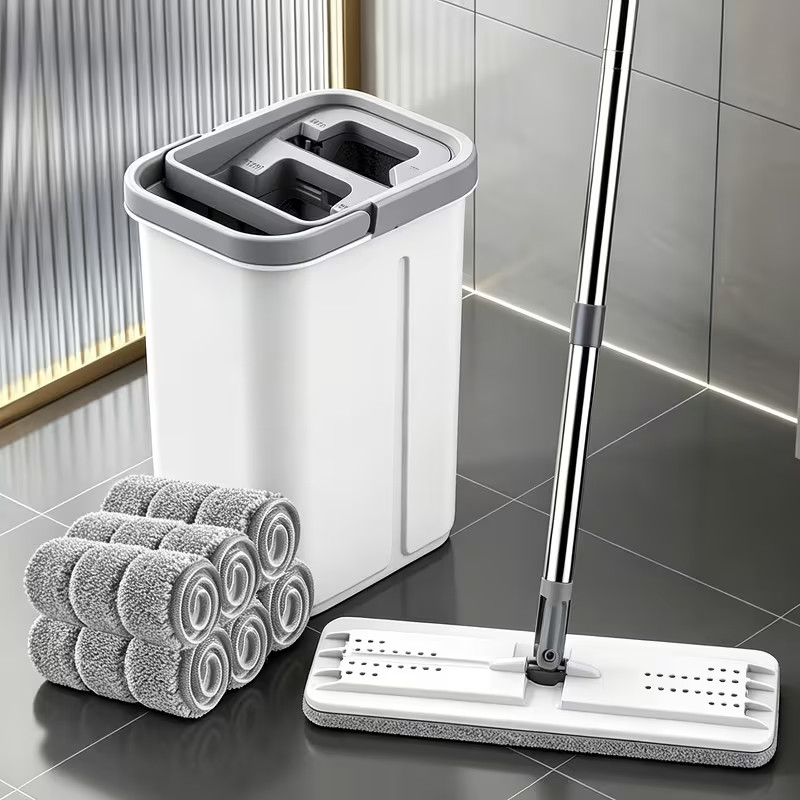 Hands-free Flat Mop And Bucket Set With 6 Mops- Suitable For Bedrooms