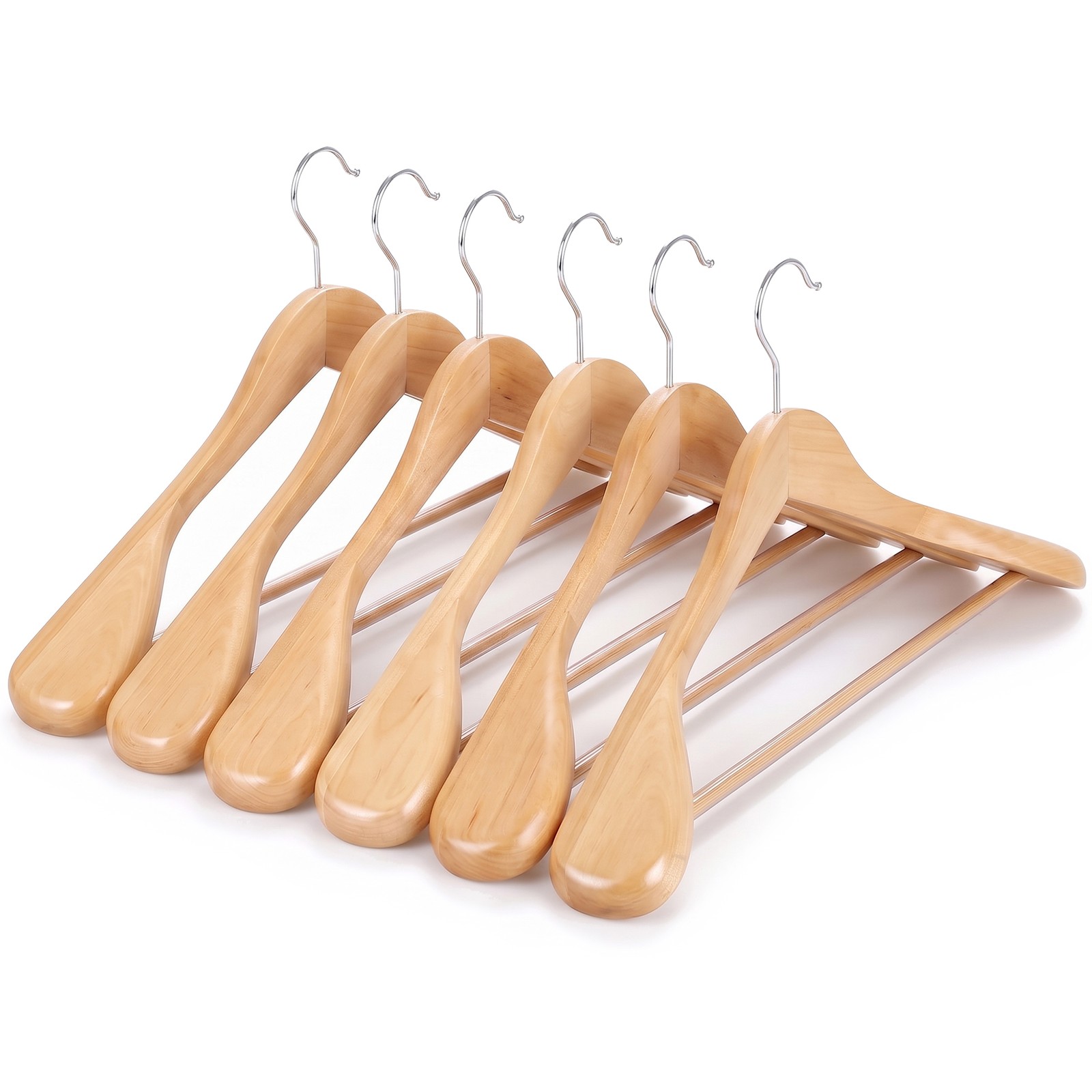Premium Wooden Hangers 12 Pack Wide Shoulder Suit Coat Hanger w/ 360 Swivel Hook