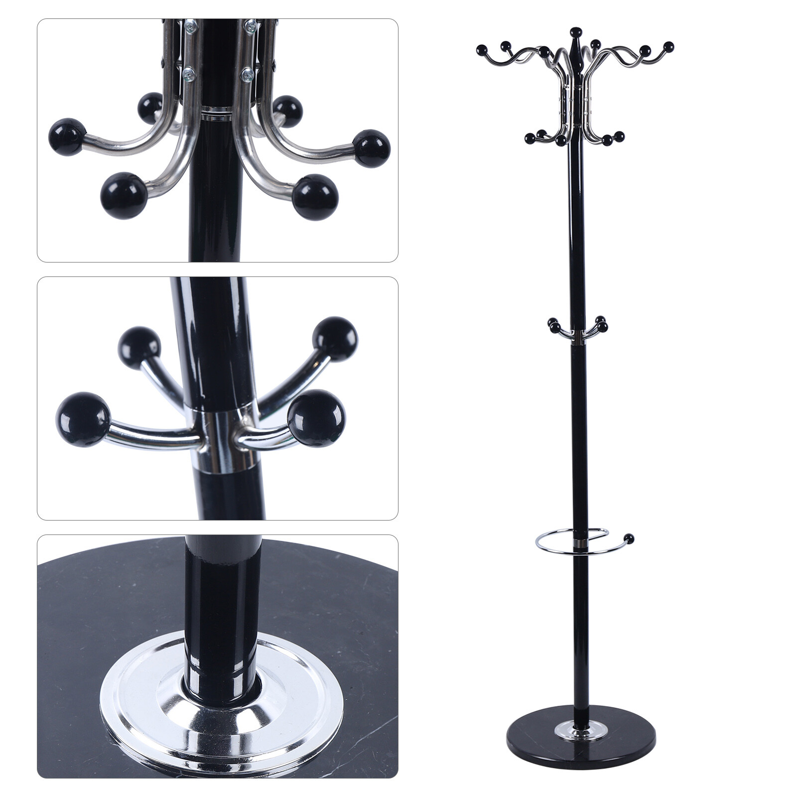 Coat Rack 16 Hooks 4 Levels Hat Jacket Stand Tree Holder Hanger Rack Marble Base