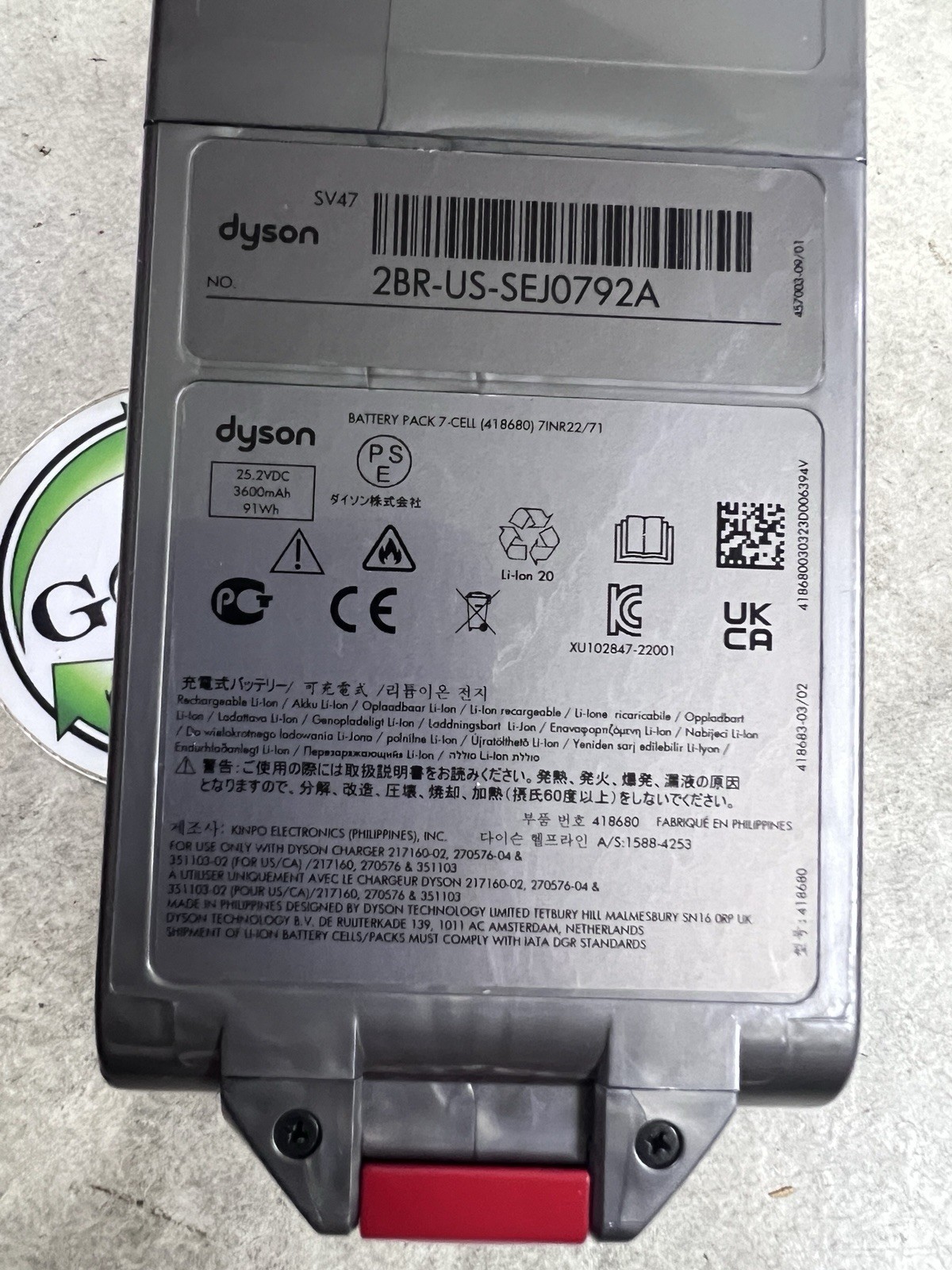 DYSON V15 OUTSIZE – SV47 / SV22 GENUINE OEM 3600mAh CLICK IN LI-ION BATTERY