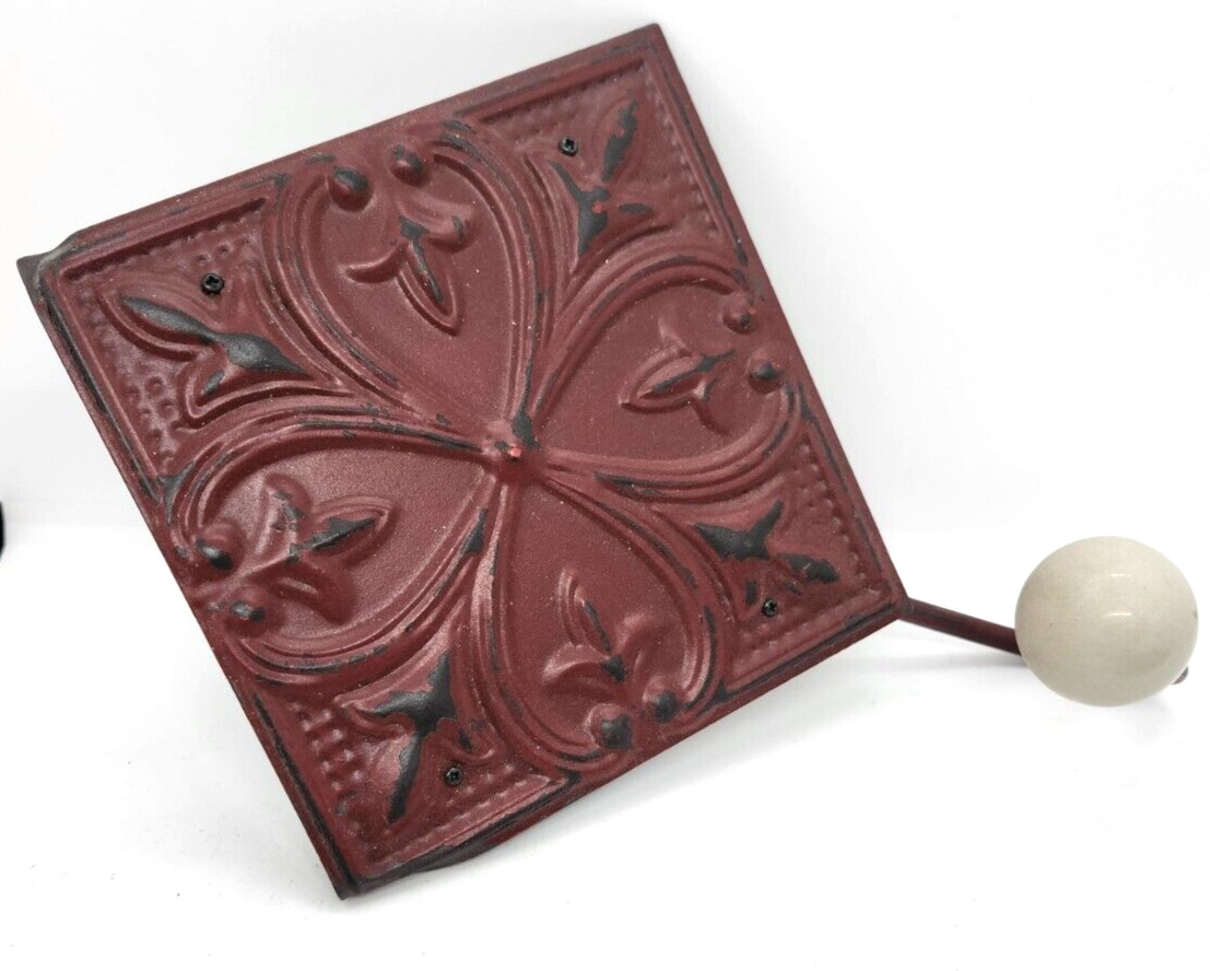 Embossed Metal Tile Hooks Decorative Set of 2 Black and Red