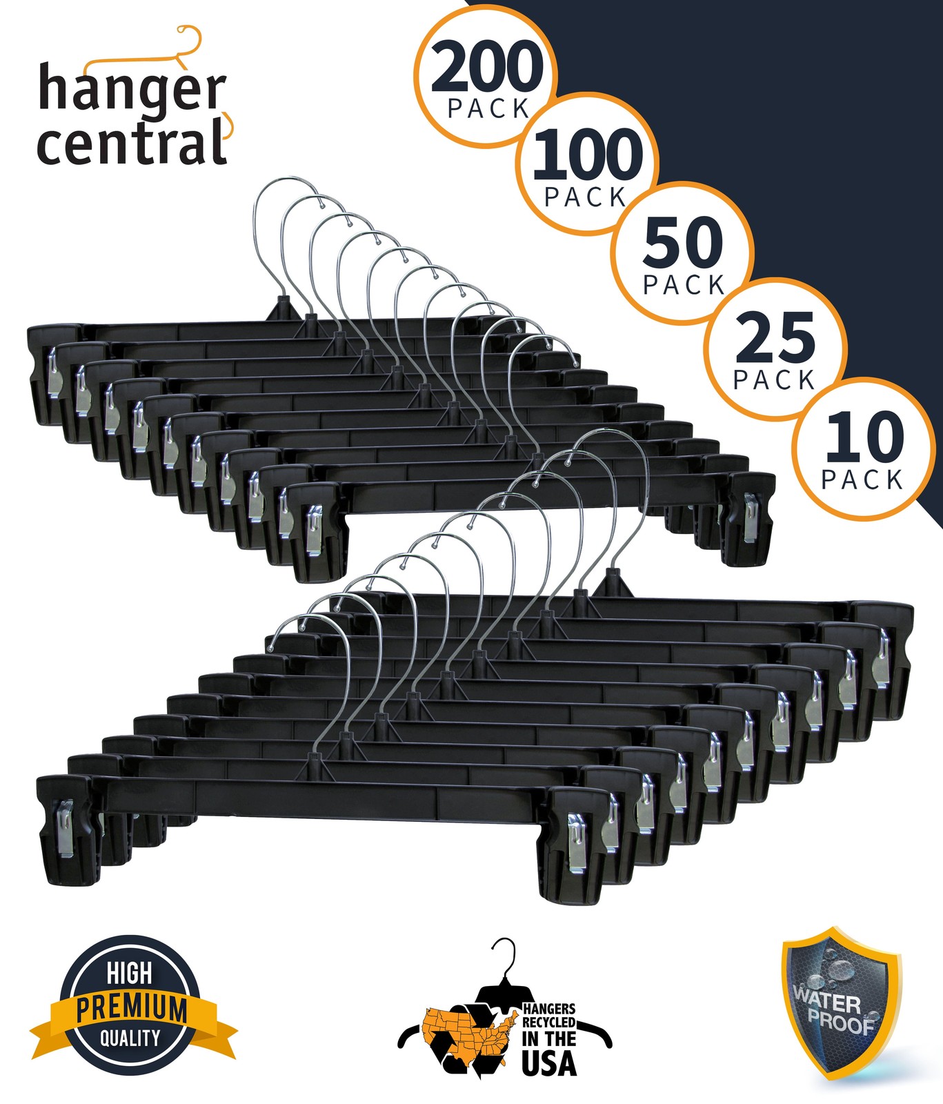 Hanger Central 10 Pack Black Plastic Pants Hangers with Clips 10 inch