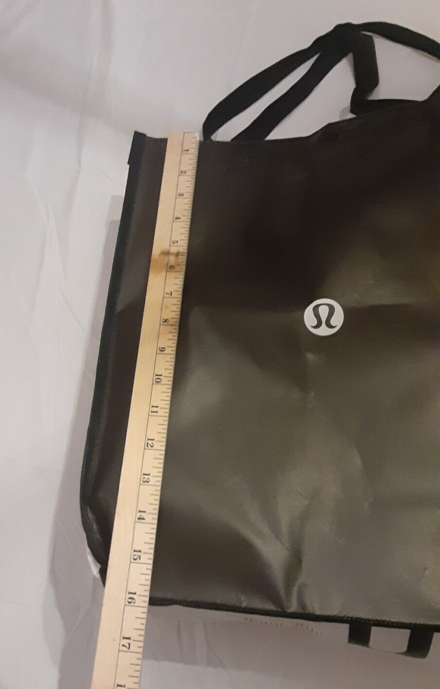 Lululemon Black And White Reusable Shopping Tote Bag 16″ x 13″ x 6″, collapsible