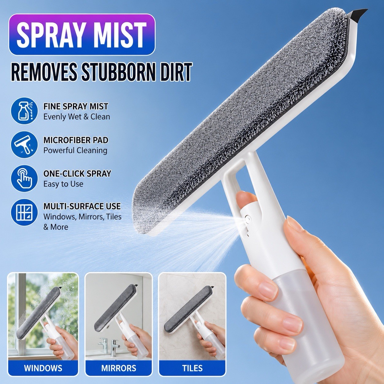 3 in 1 Window Squeegee with Sprayer,Sponge Brush and Scraper,3 in 1 Window squee