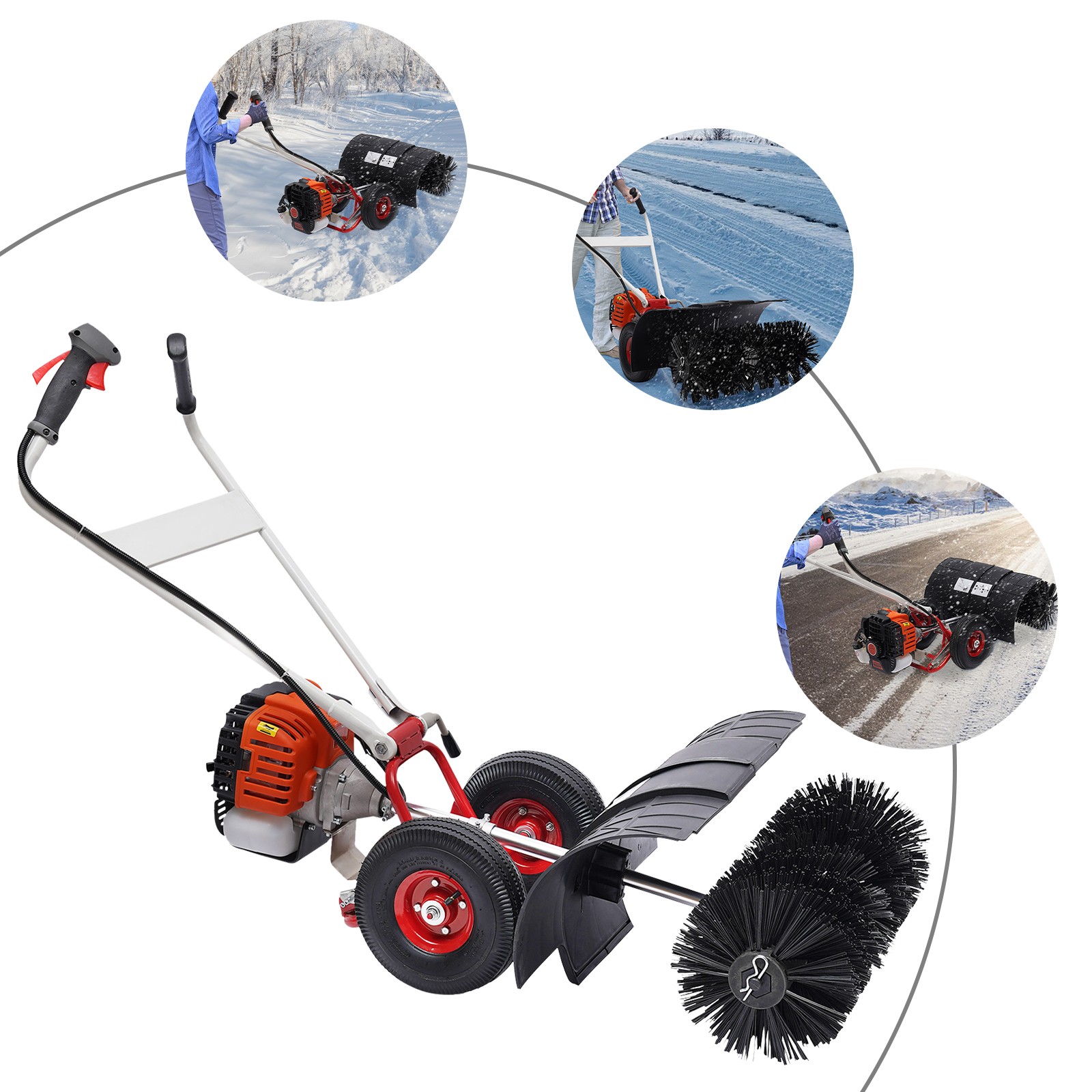 Walk Behind 52cc Power Broom Snow Driveway Sweeper Cleaner Artificial Grass USA~