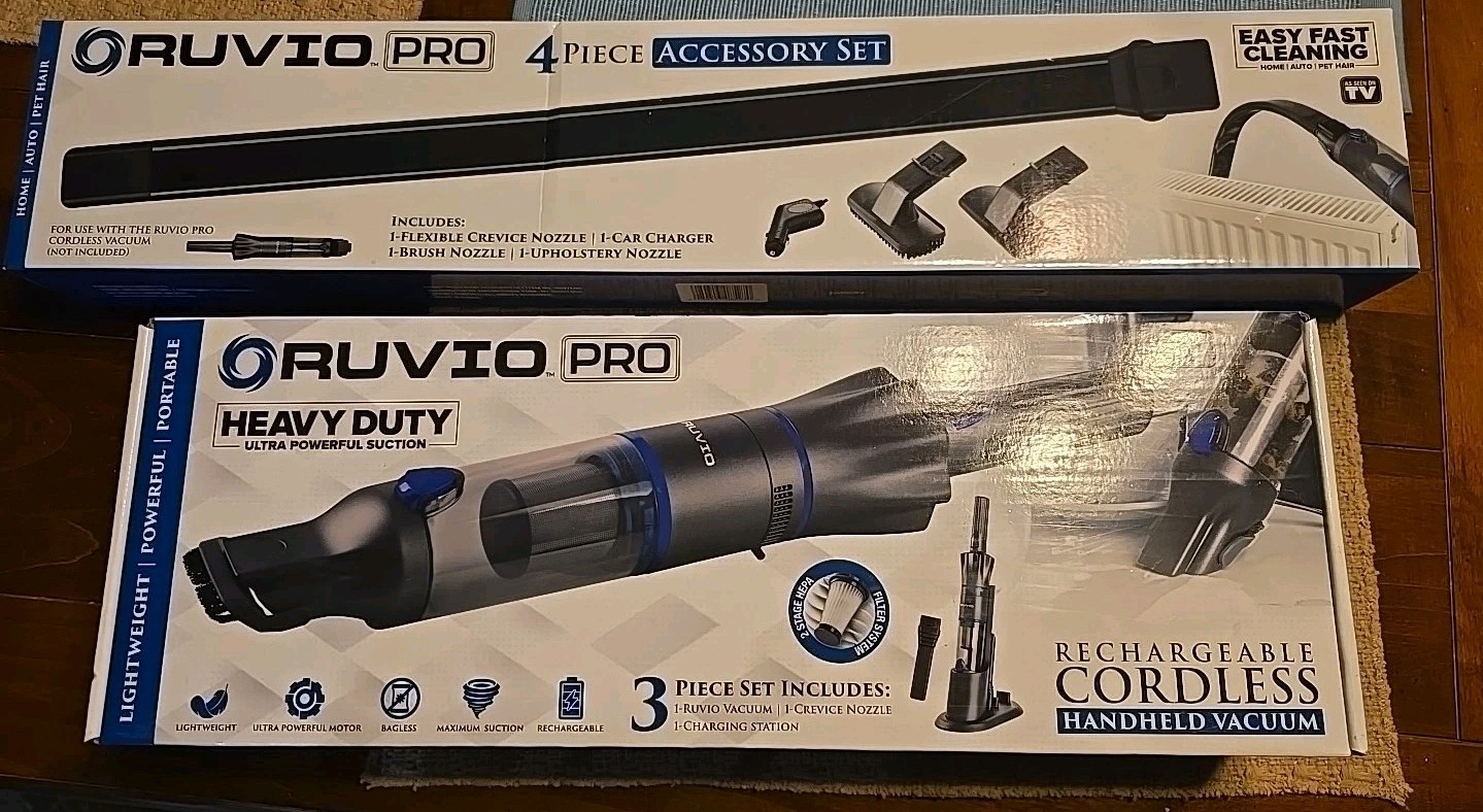 Ruvio Pro Cordless Hand Vacuum 17” Portable Vacuum Cleaner + 4 Pc. Attachments