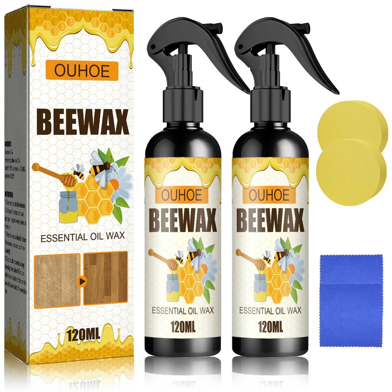 NUOKOU 2PCS Beeswax Spray Furniture Floor Polish for Tables Cabinets