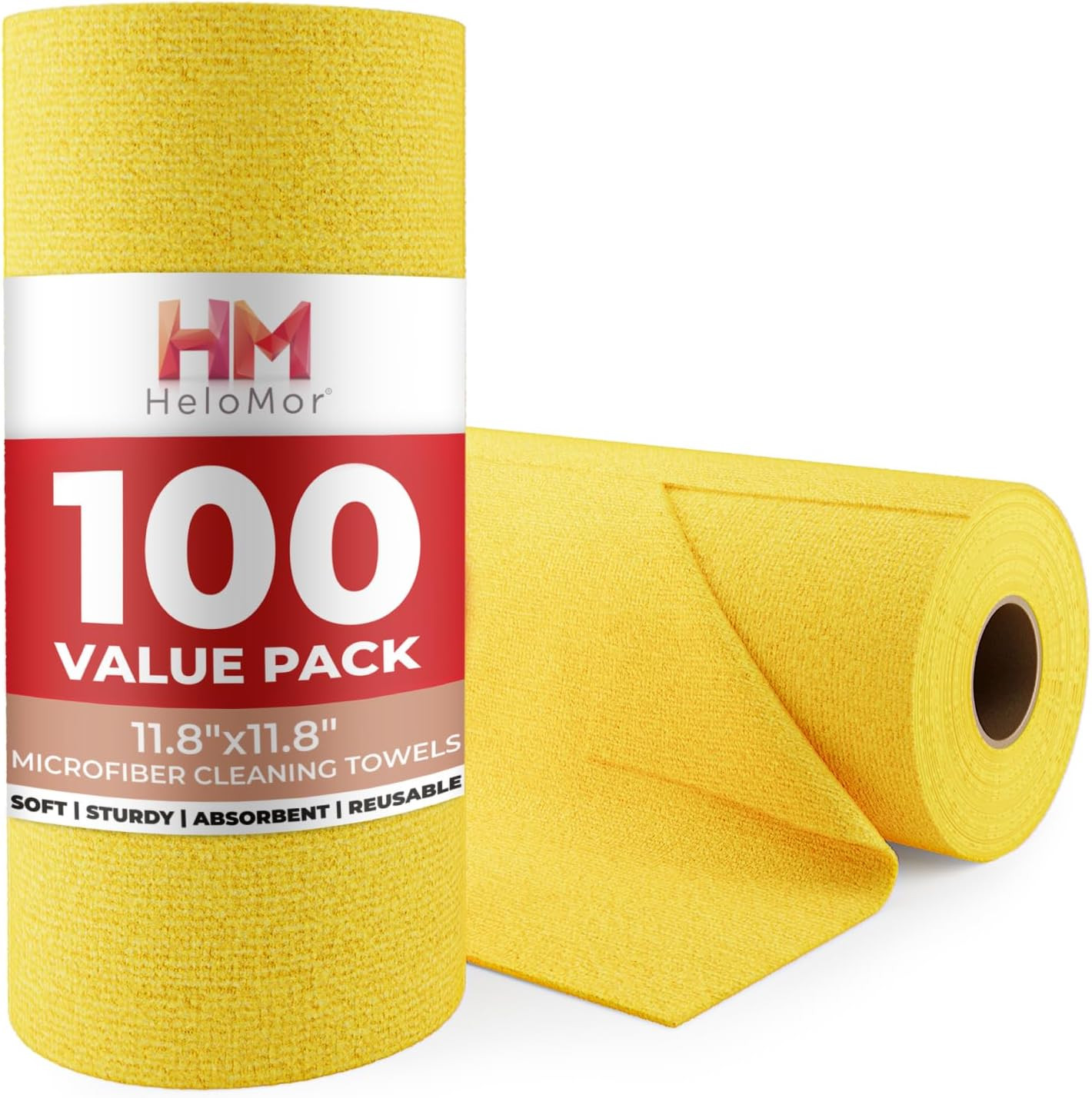 100 Pack Microfiber Cleaning Cloth Roll – Tear Away Reusable Paper Towels Was…