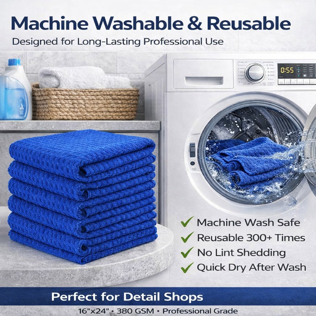 CarCarez Premium 3-Pack Microfiber Waffle Towels 16″x24″ 380GSM 3 Colors