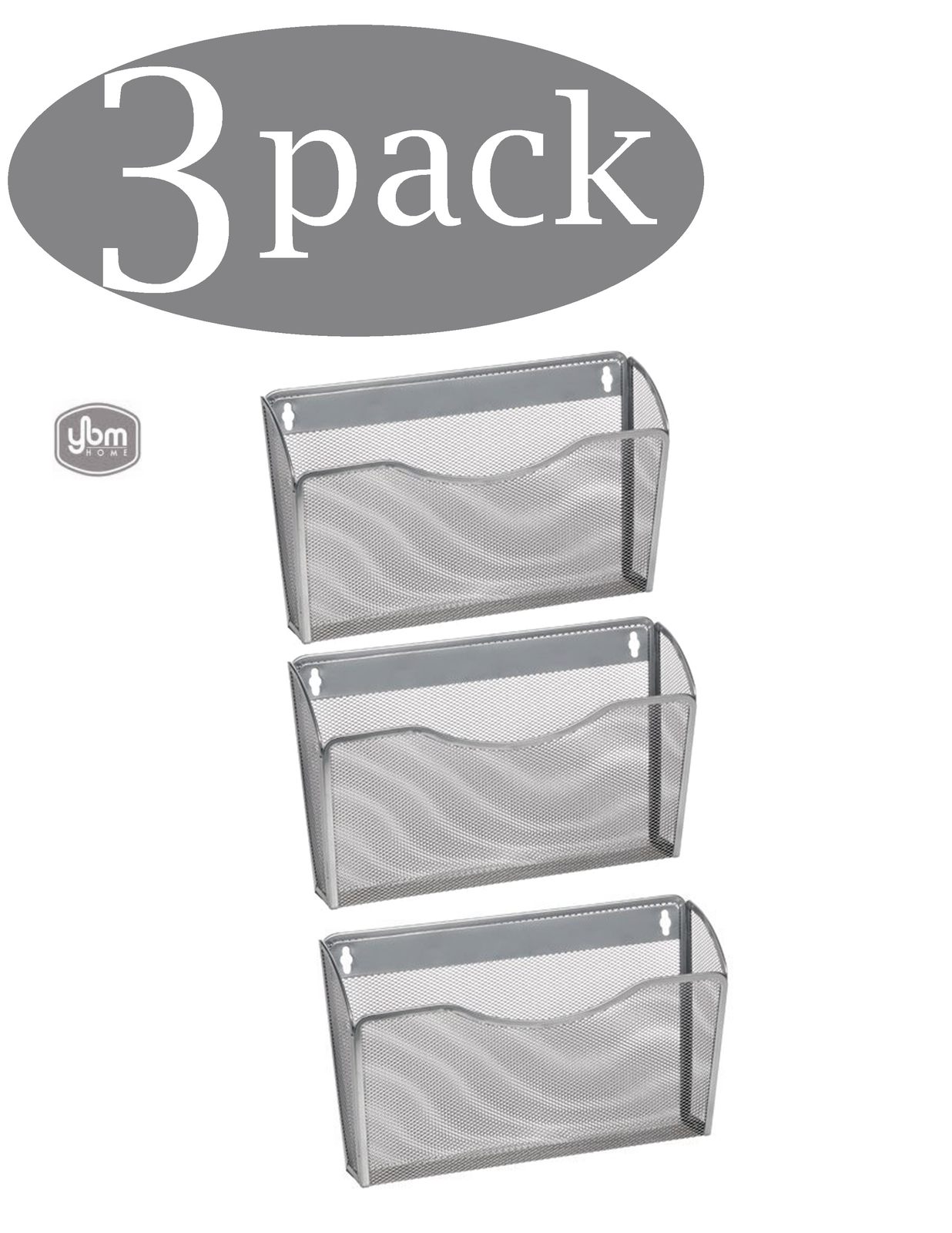 Ybm Home Mesh Wall Mount File Holder Silver 13.1 in L 3.75 in. W 8.5 in L 2 Pack
