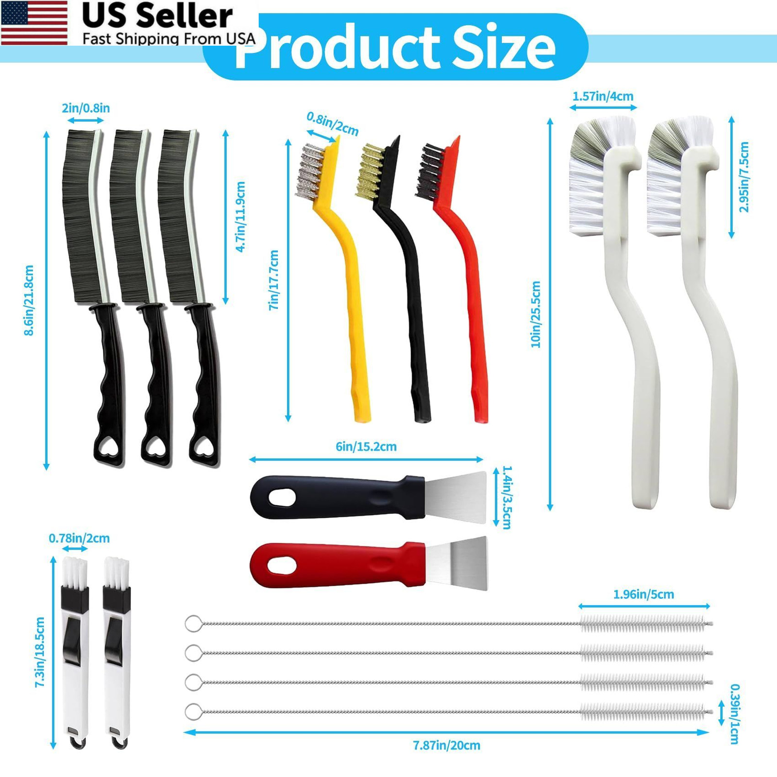 16Pcs Crevice Cleaning Brush Set, Hard Bristle 7 x 1.2 x 10.3 inches, 16 Pcs