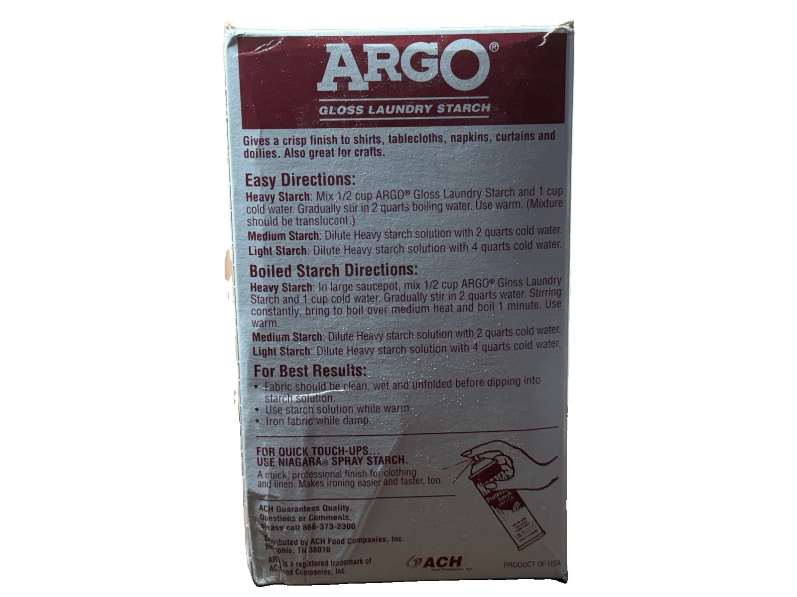 ARGO Gloss Laundry Starch Red Removes Greasy Spots 16oz BEST BY 2015 New Sealed