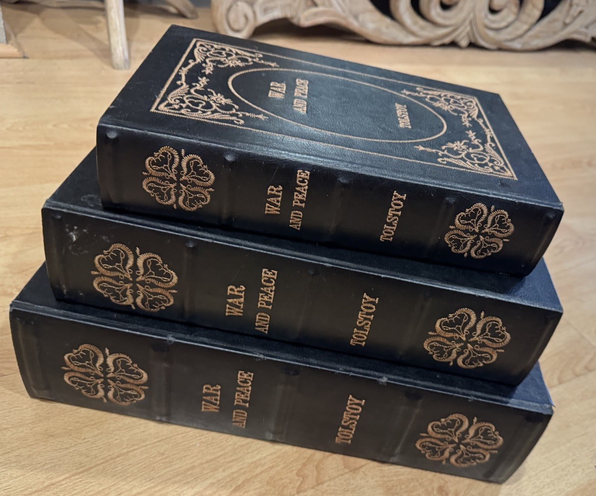 Decorative Book Secret Storage Boxes- Set Of 3 WARAND PEACE Embroidery MCM